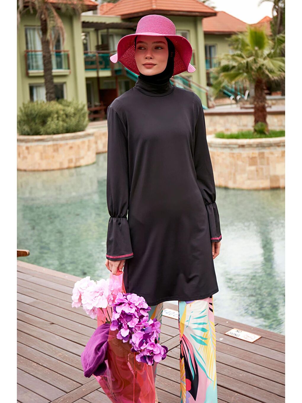 Elastanlı Siyah Tam Kapalı Tesettür Mayo M2480-1