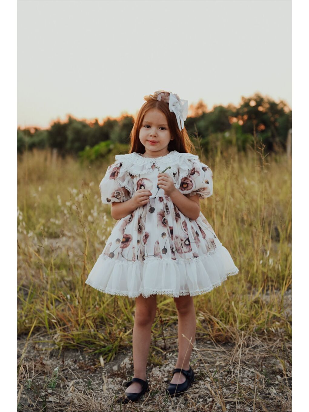 Kahverengi Kız Çocuk Elbise Taç Aksesuarlı