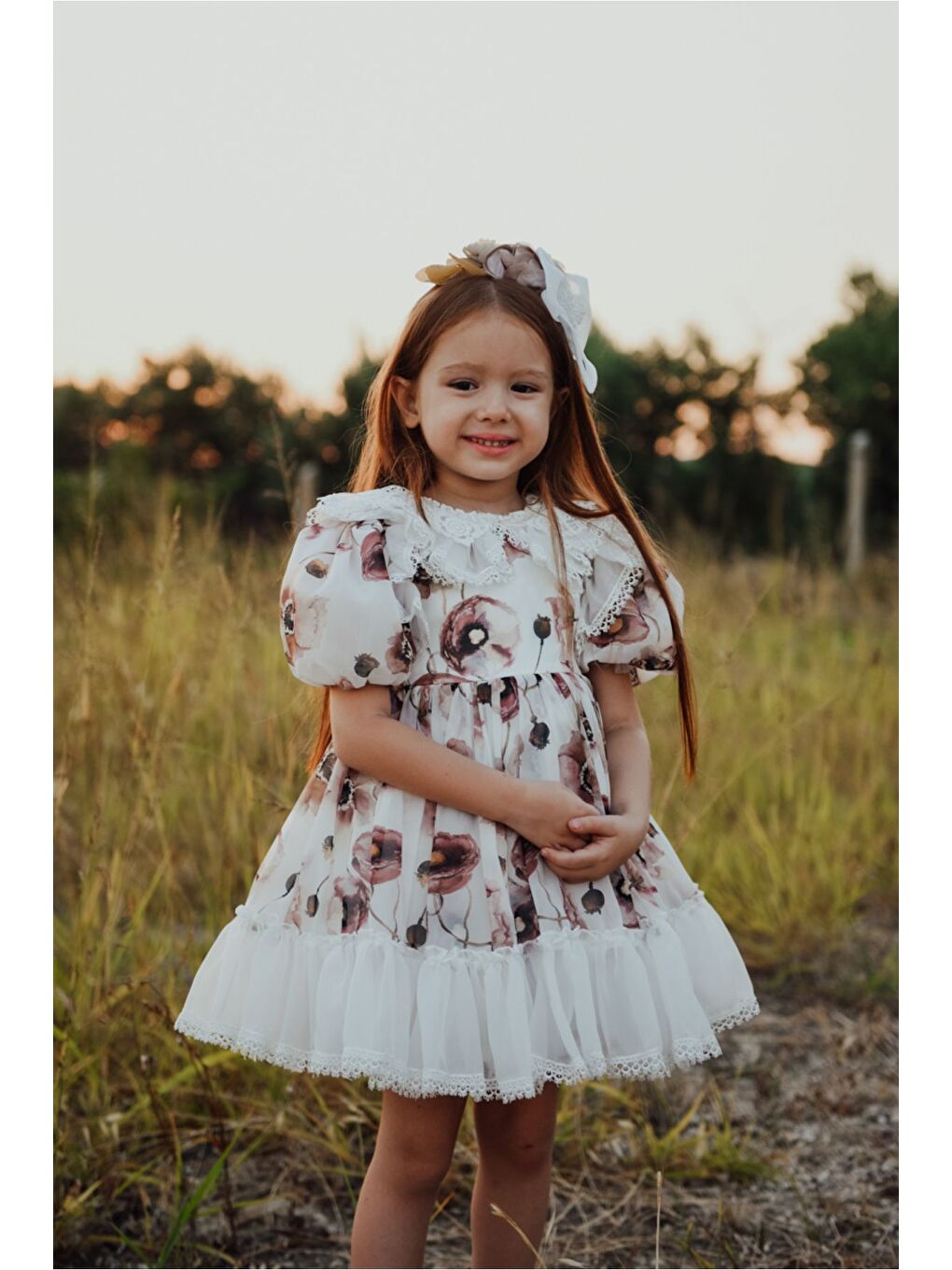 Kahverengi Kız Çocuk Elbise Taç Aksesuarlı-3