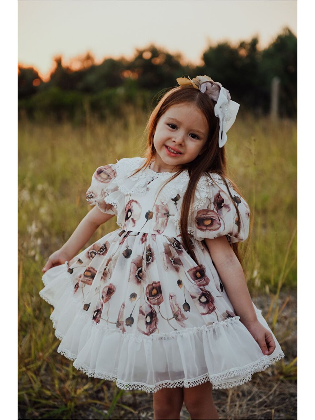 Kahverengi Kız Çocuk Elbise Taç Aksesuarlı-4