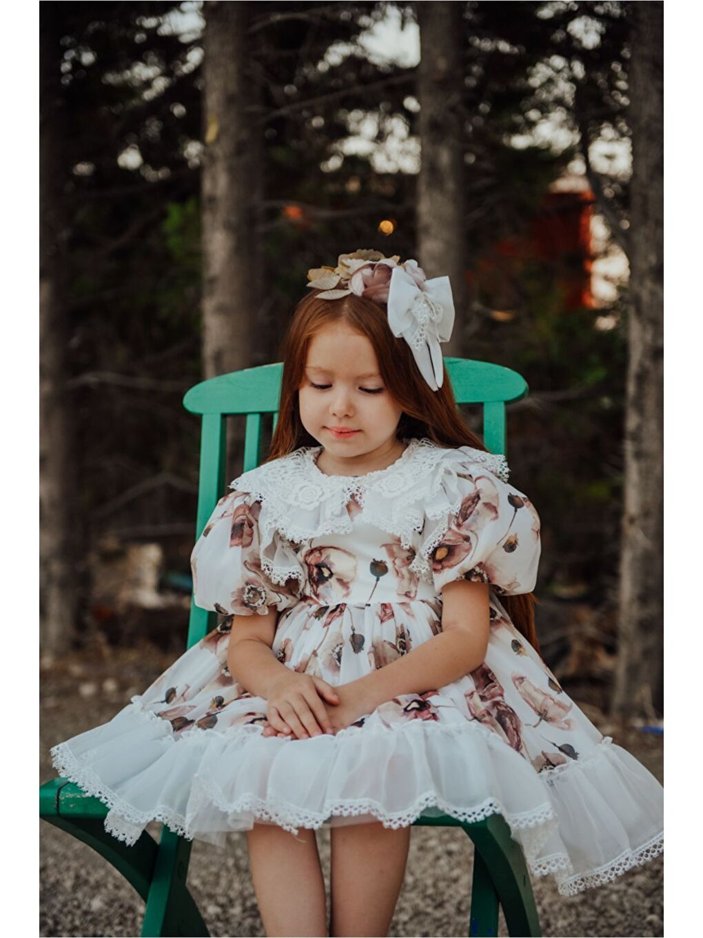 Kahverengi Kız Çocuk Elbise Taç Aksesuarlı-6