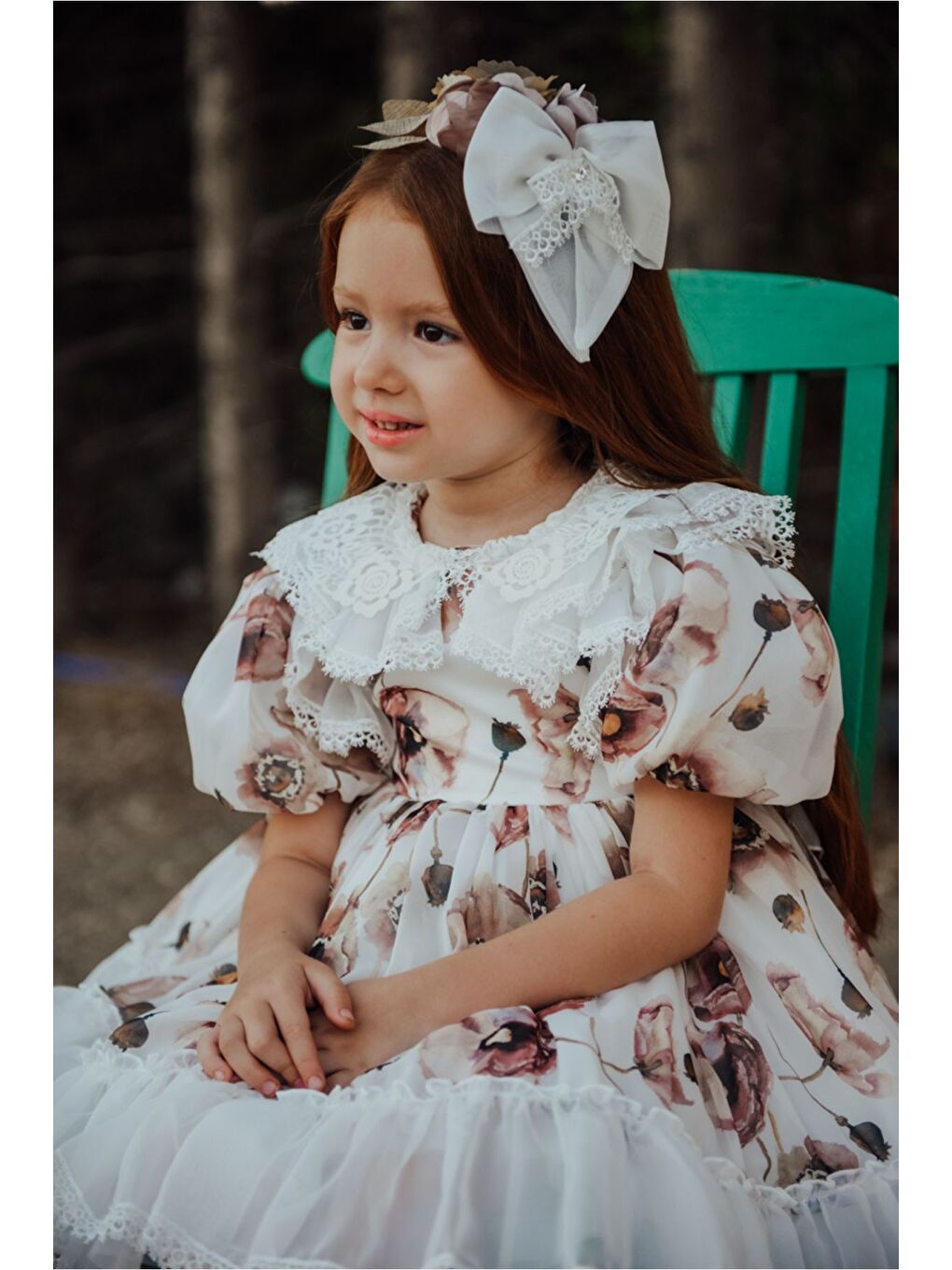 Kahverengi Kız Çocuk Elbise Taç Aksesuarlı-7