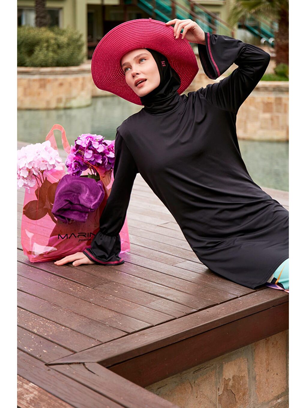 Elastanlı Siyah Tam Kapalı Tesettür Mayo M2480-3