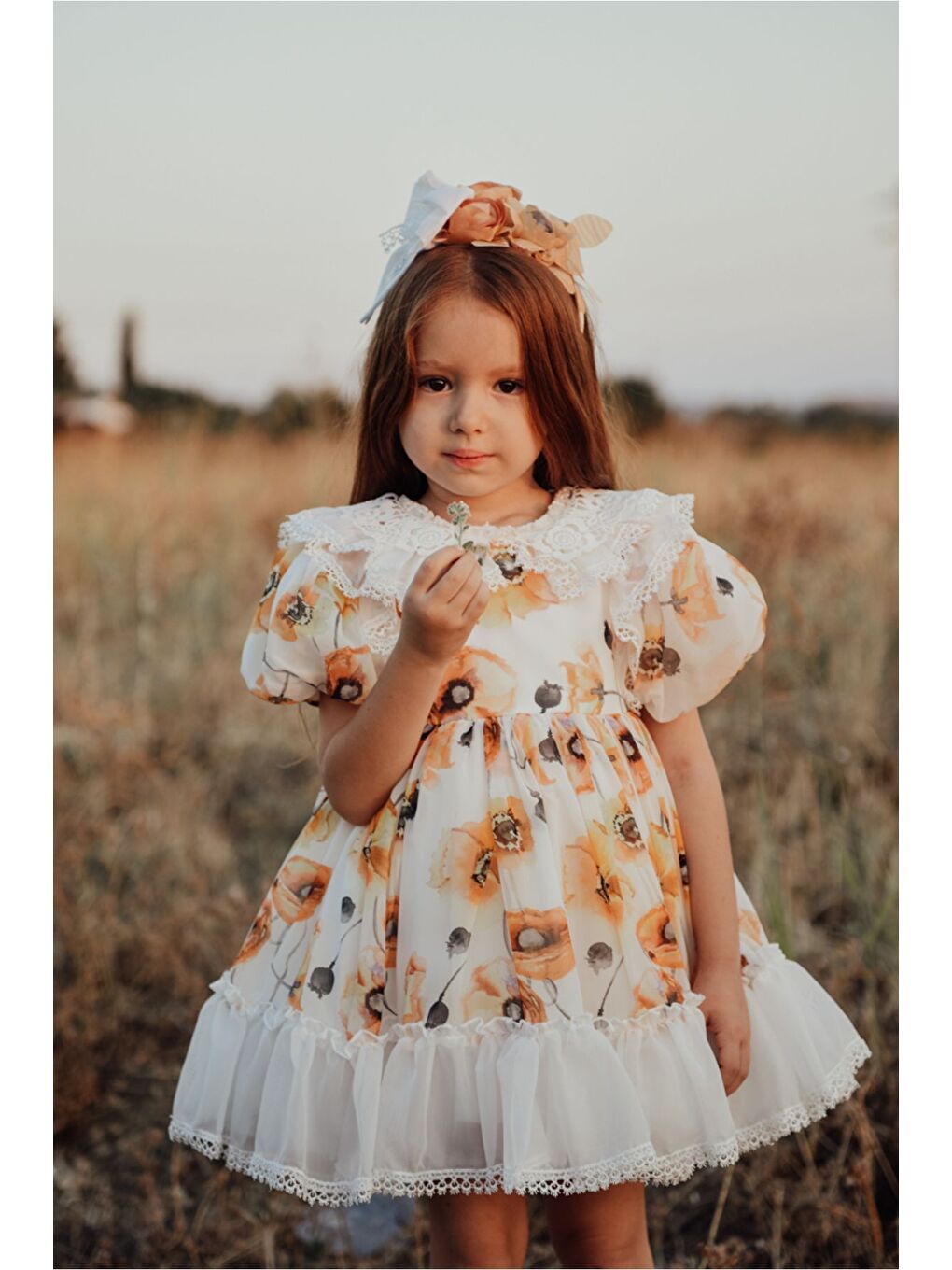 Sarı Kız Çocuk Elbise Taç Aksesuarlı