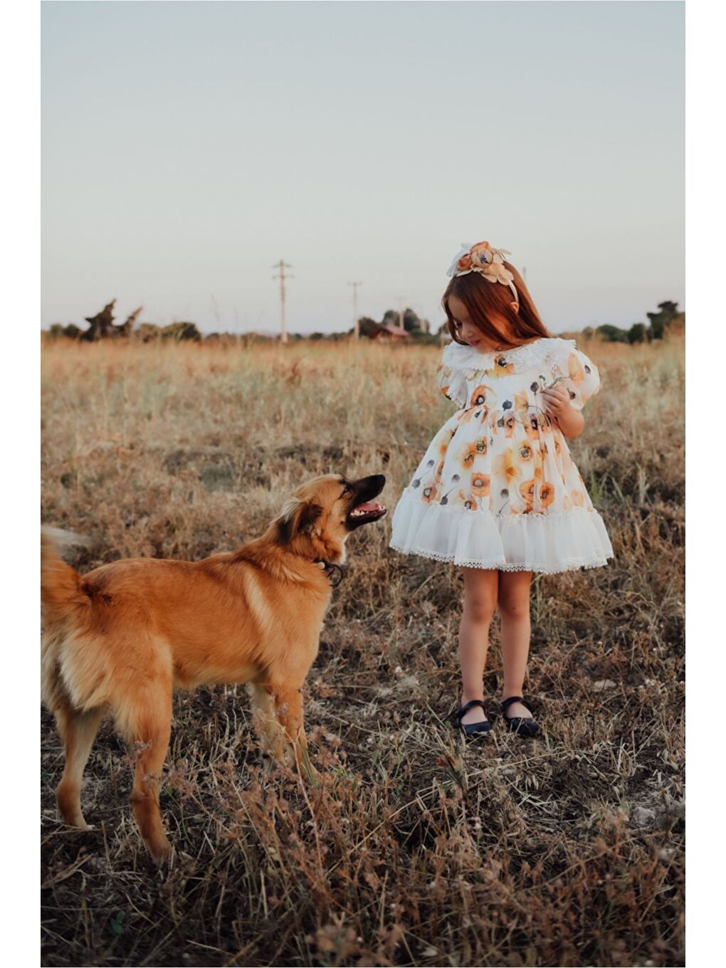 Sarı Kız Çocuk Elbise Taç Aksesuarlı-1