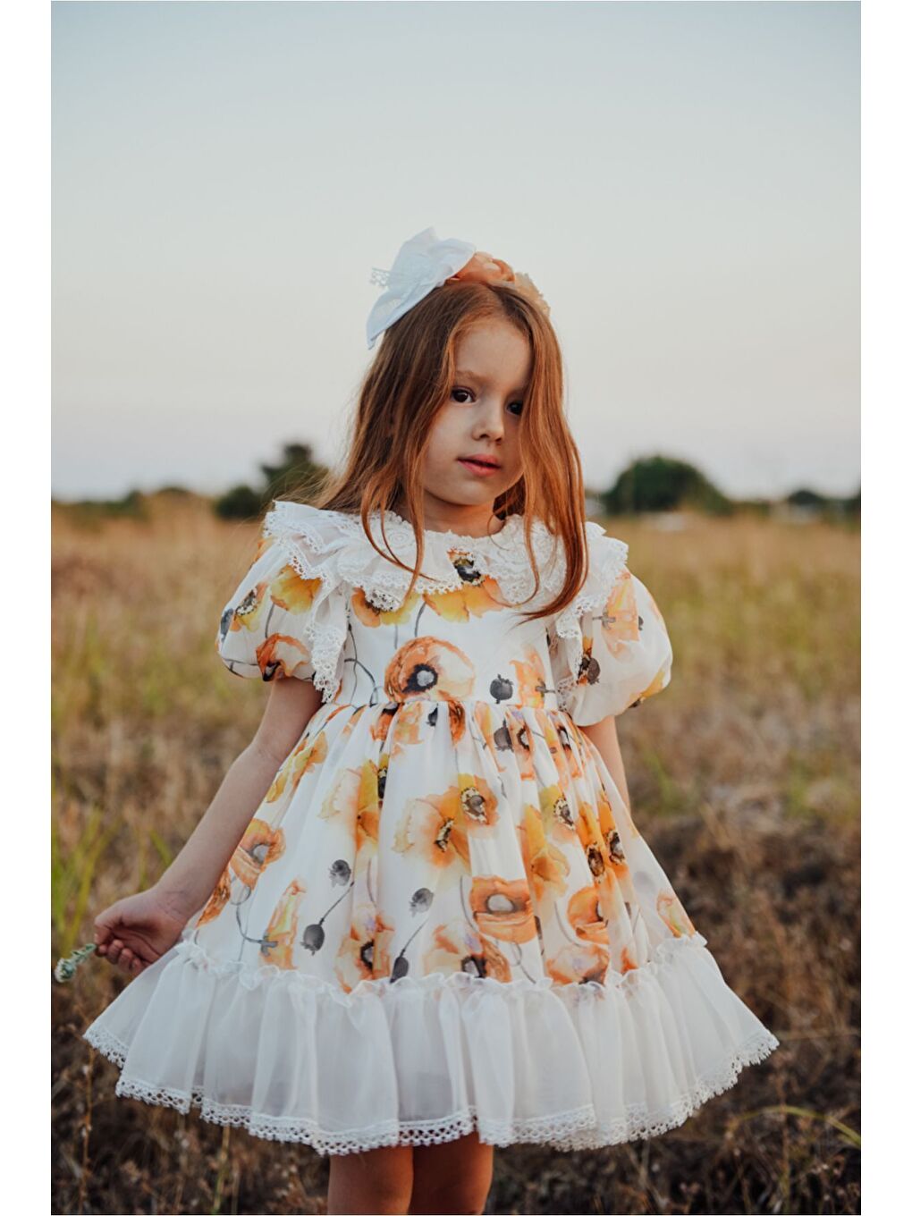 Sarı Kız Çocuk Elbise Taç Aksesuarlı-2