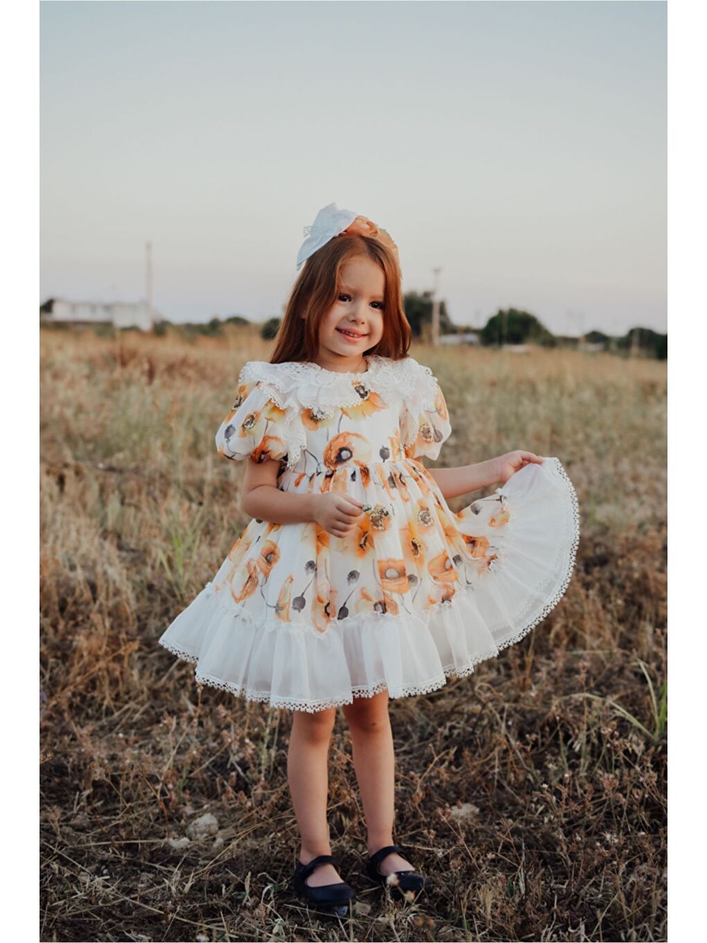 Sarı Kız Çocuk Elbise Taç Aksesuarlı-3