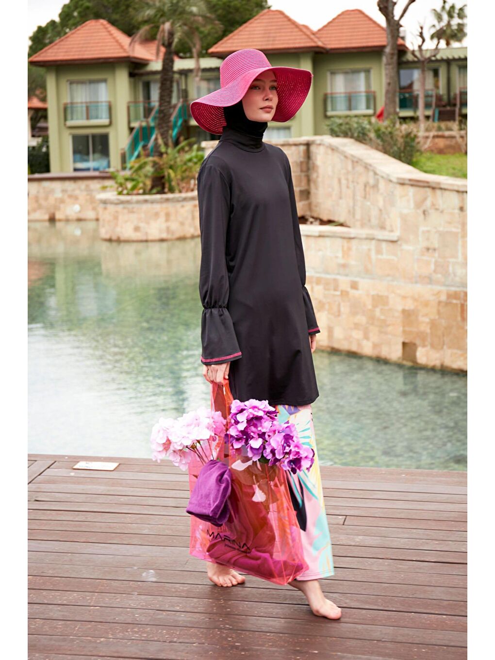 Elastanlı Siyah Tam Kapalı Tesettür Mayo M2480-4