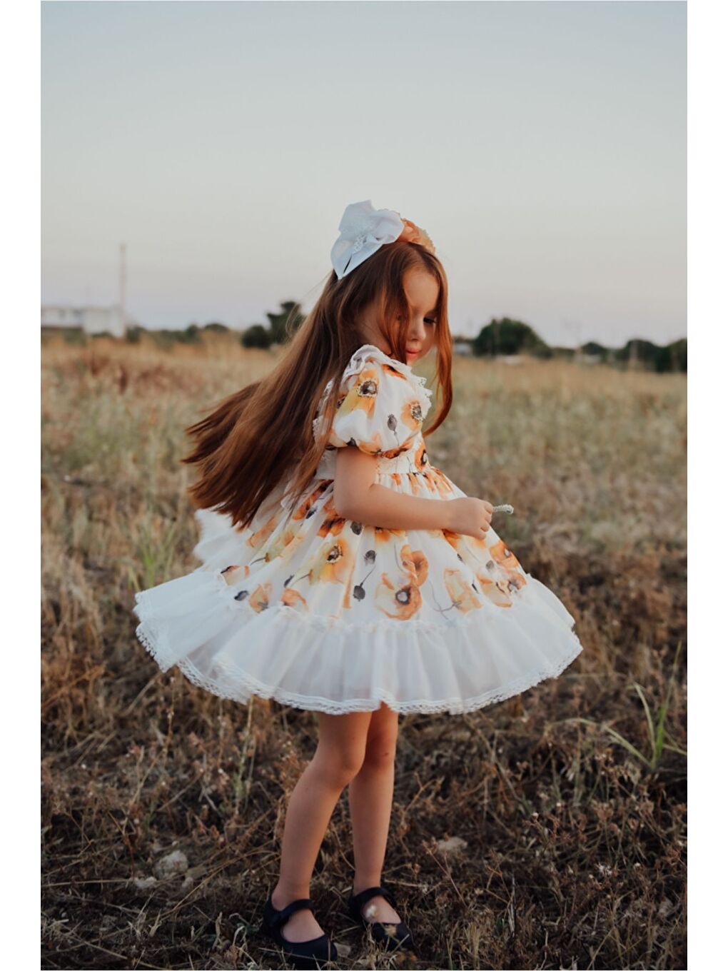 Sarı Kız Çocuk Elbise Taç Aksesuarlı-5