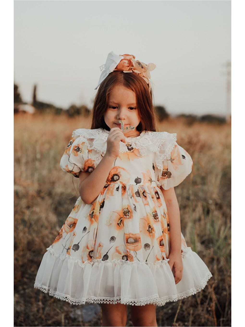 Sarı Kız Çocuk Elbise Taç Aksesuarlı-6