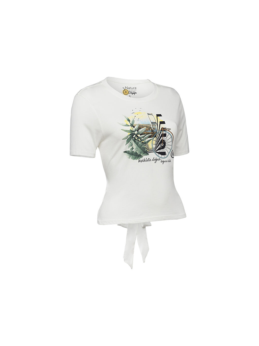 Beyaz Nature Boğazda Bisiklet Kadın T-shirt-7