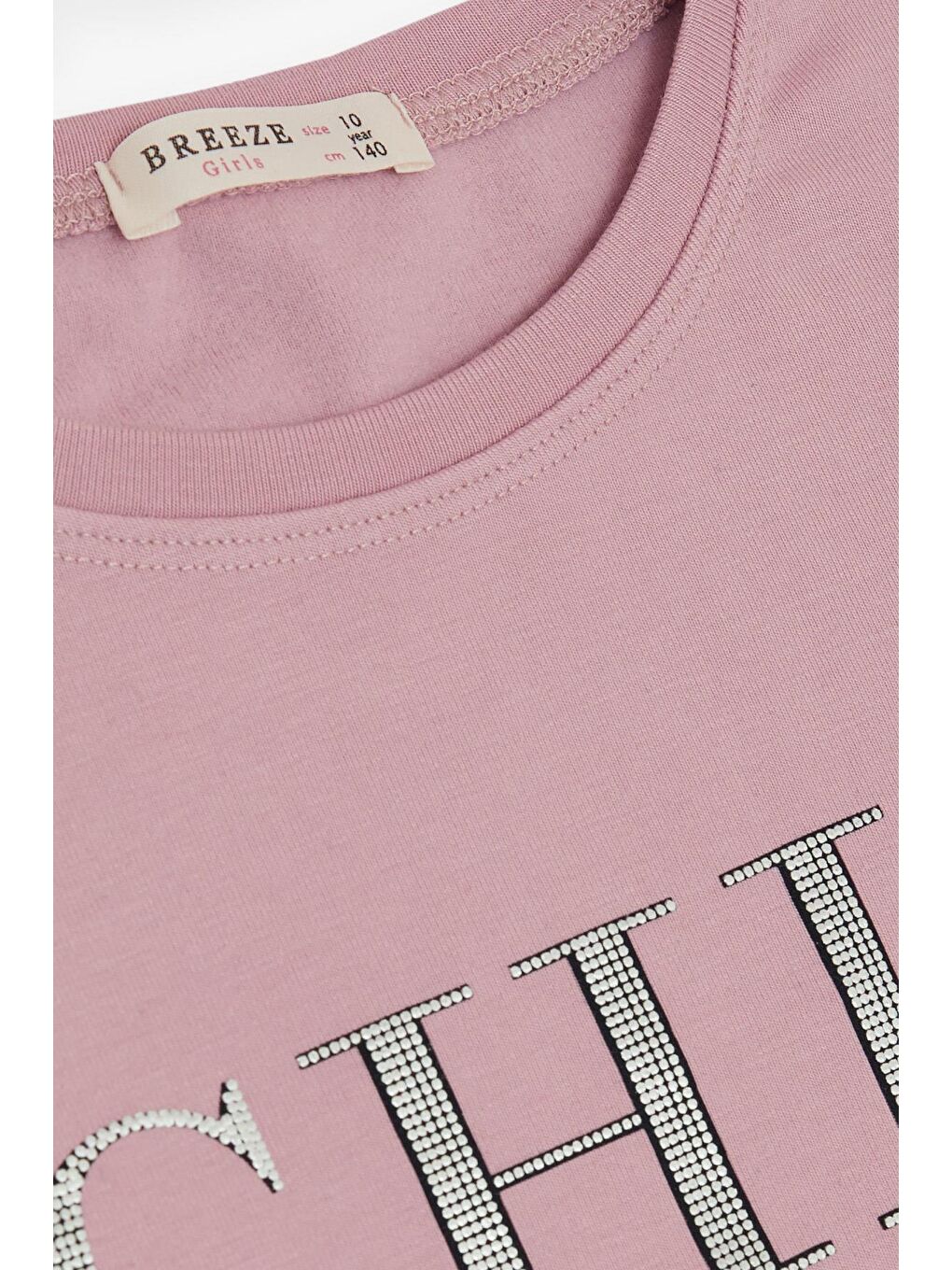 Pembe Kız Çocuk Uzun Kollu Tişört Simli Yazı Baskılı Gülkurusu (9-14 Yaş)-2