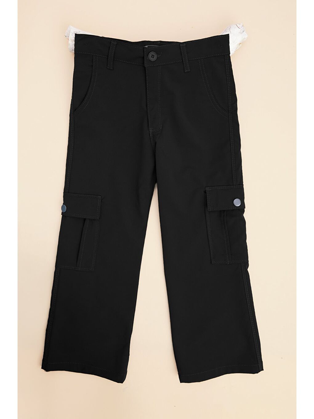 Siyah Fermuarlı Kargo Cep Kız Çocuk Pantolon