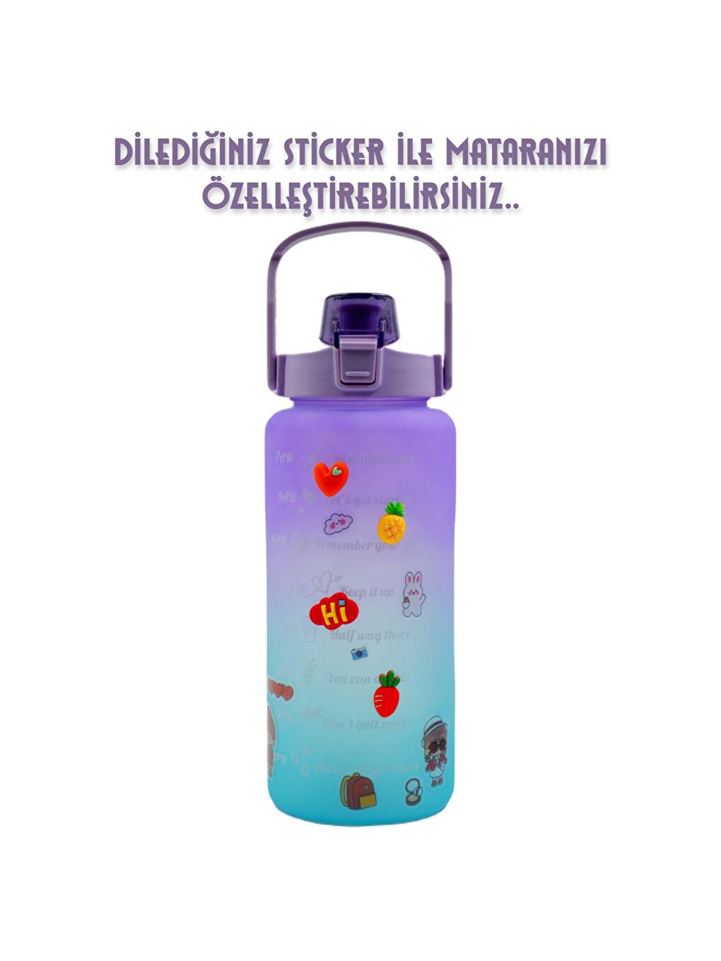 BottleBoss Pastel Renk Geçişli Sızdırmaz Kapak Motivasyon Matarası 2 Litre Sticker HEDİYELİ Mor - 5