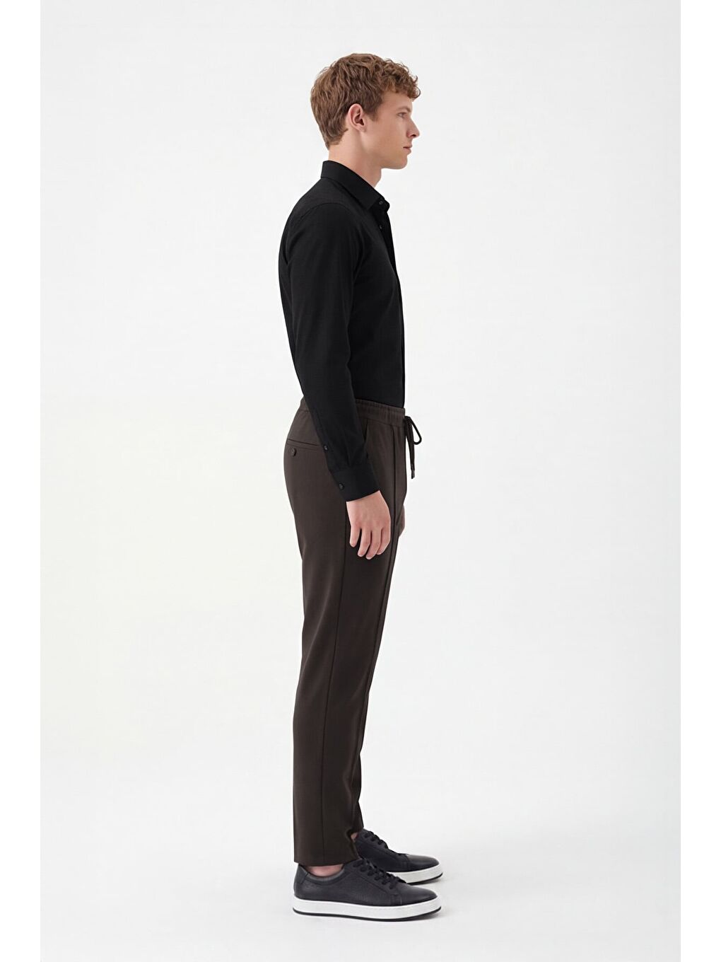 Kahverengi Giotelli Erkek Koyu Kahve Dar Kesim Slim Fit Yan Cep Bel Lastikli Jogger Pantolon-2