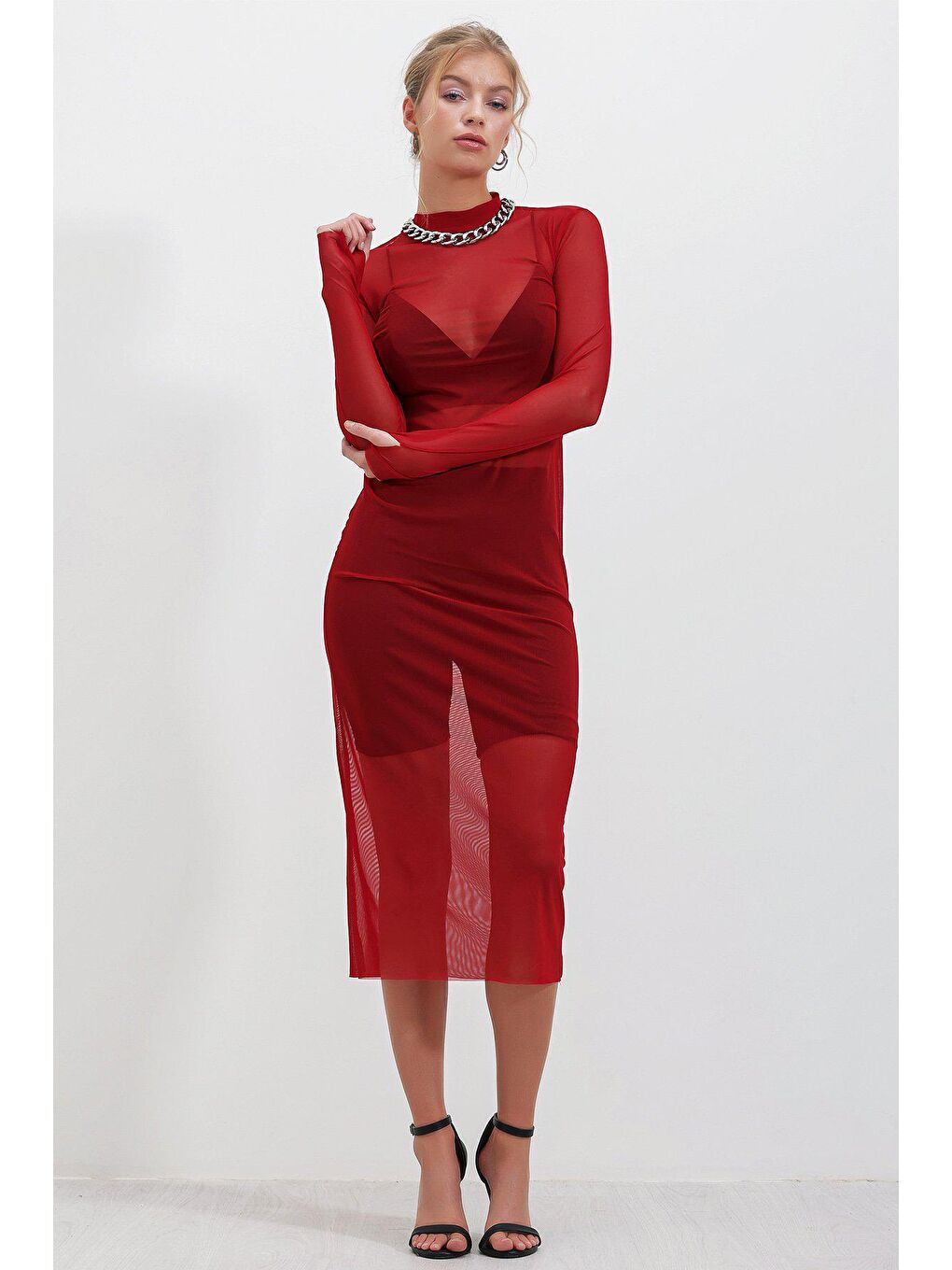 Kırmızı İkili Tüllü ELBİSE