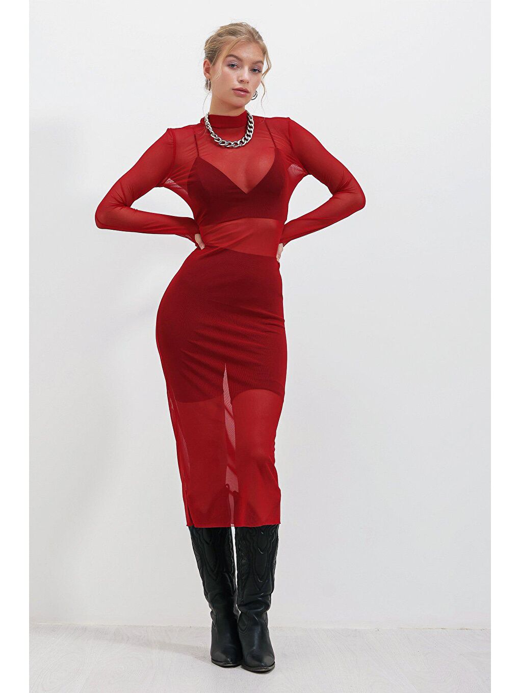 Kırmızı İkili Tüllü ELBİSE-1