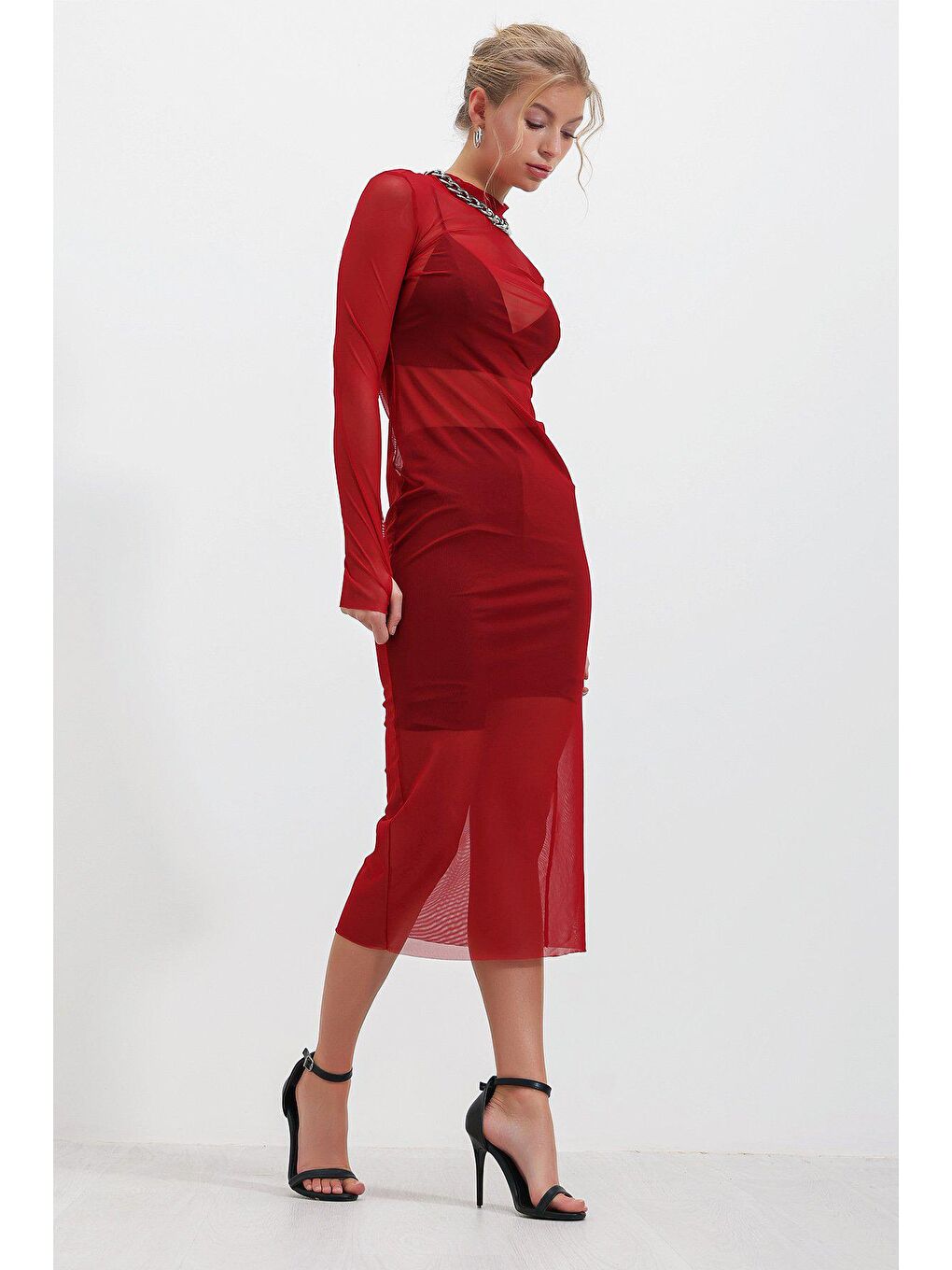 Kırmızı İkili Tüllü ELBİSE-2