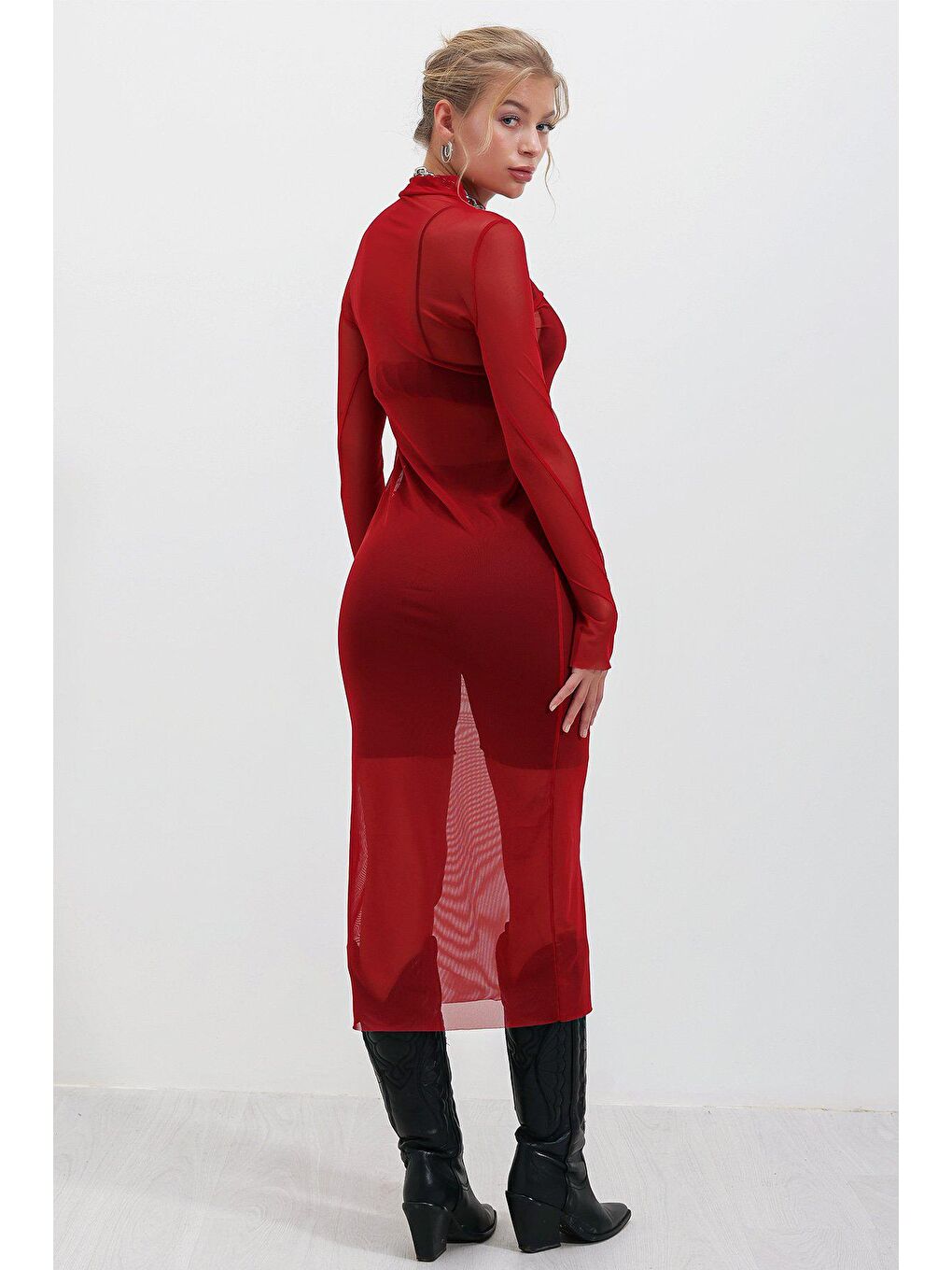 Kırmızı İkili Tüllü ELBİSE-4