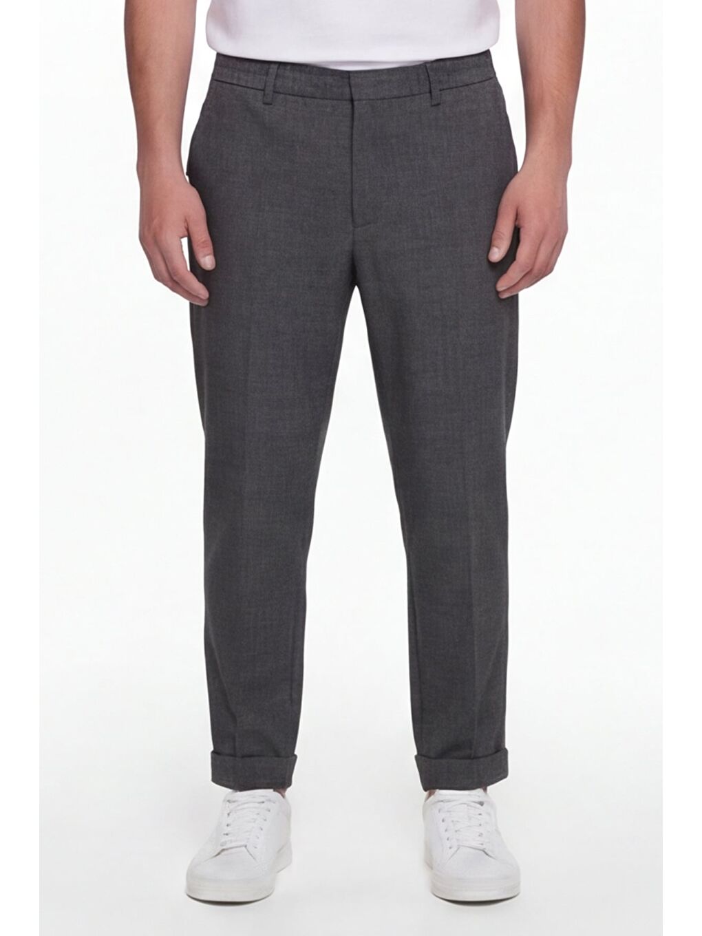 Giotelli Erkek Antrasit Dar Kesim Slim Fit Viskon Kemerli Dokuma Kemerli Bel 6 Drop Pantolon