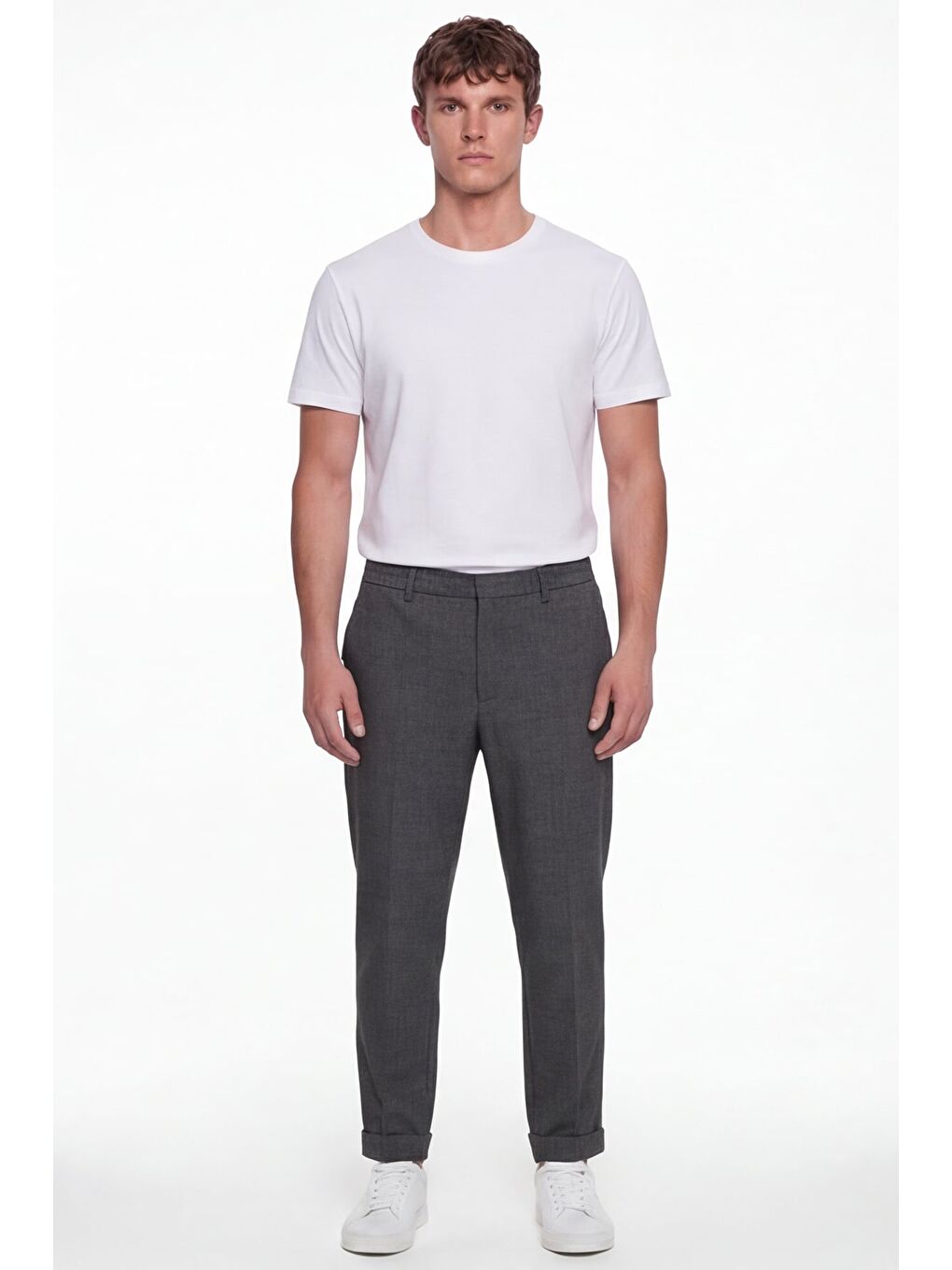 Giotelli Erkek Antrasit Dar Kesim Slim Fit Viskon Kemerli Dokuma Kemerli Bel 6 Drop Pantolon-1