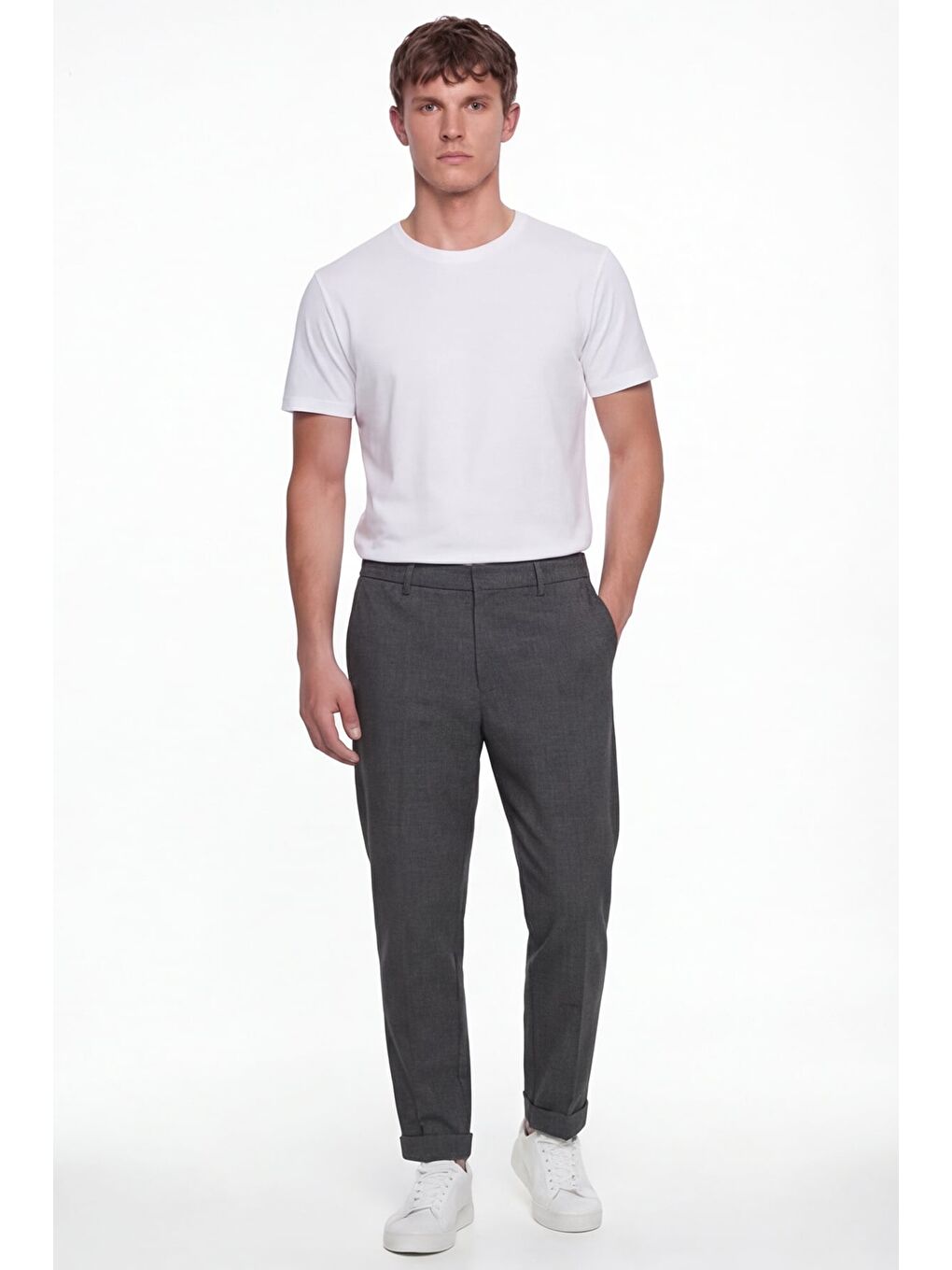 Giotelli Erkek Antrasit Dar Kesim Slim Fit Viskon Kemerli Dokuma Kemerli Bel 6 Drop Pantolon-2