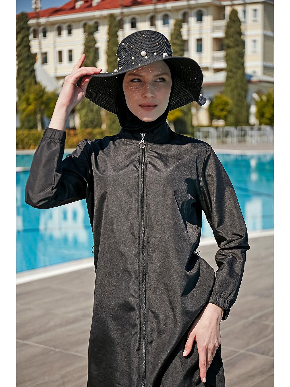 Paraşüt Su Tutmaz Tam Kapalı Tesettür Mayo R078 Nazlı Siyah-1