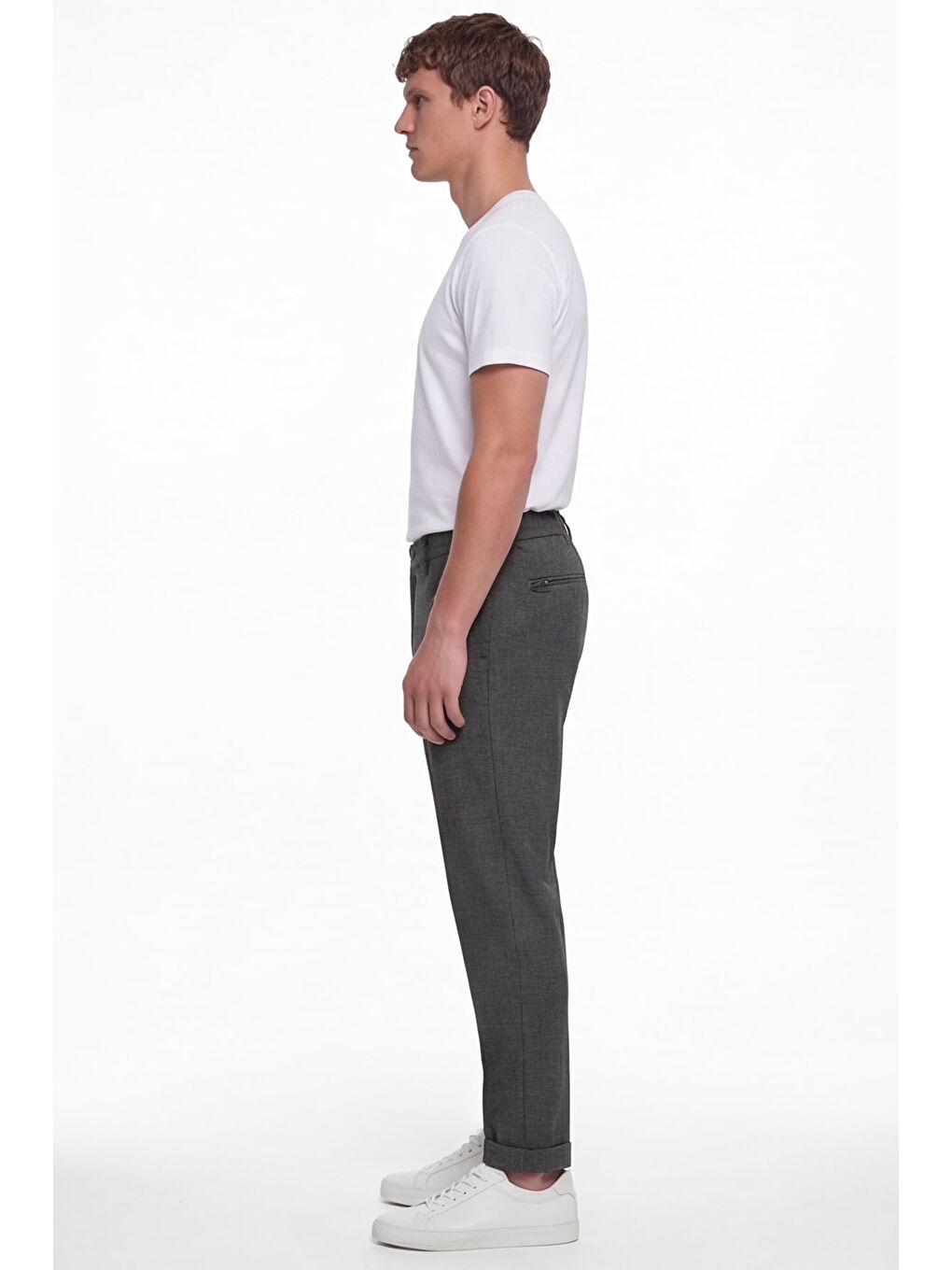 Giotelli Erkek Antrasit Dar Kesim Slim Fit Viskon Kemerli Dokuma Kemerli Bel 6 Drop Pantolon-3