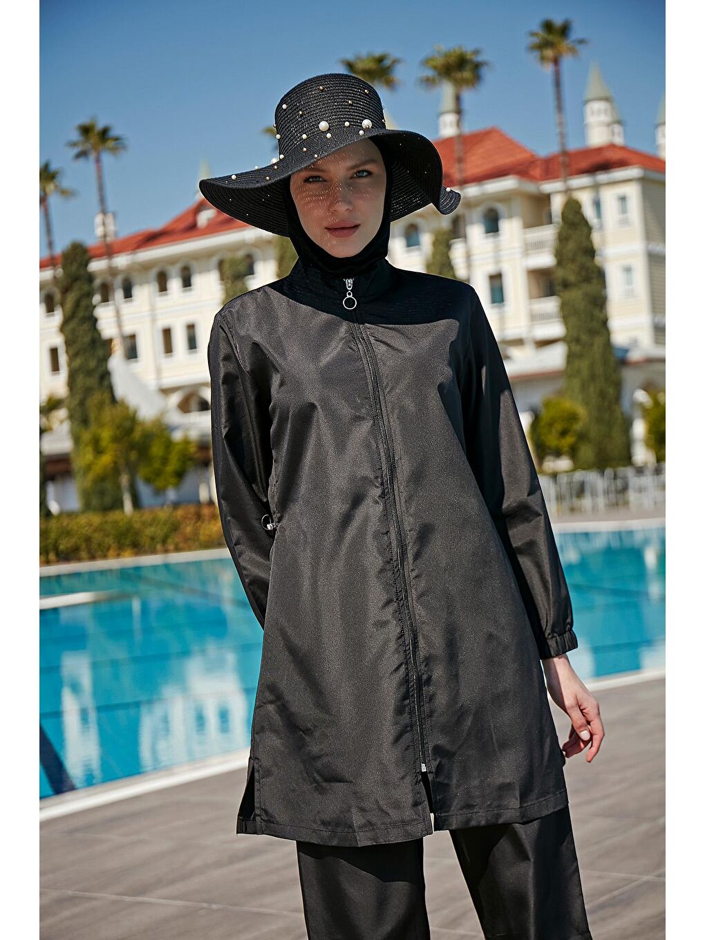 Paraşüt Su Tutmaz Tam Kapalı Tesettür Mayo R078 Nazlı Siyah-2