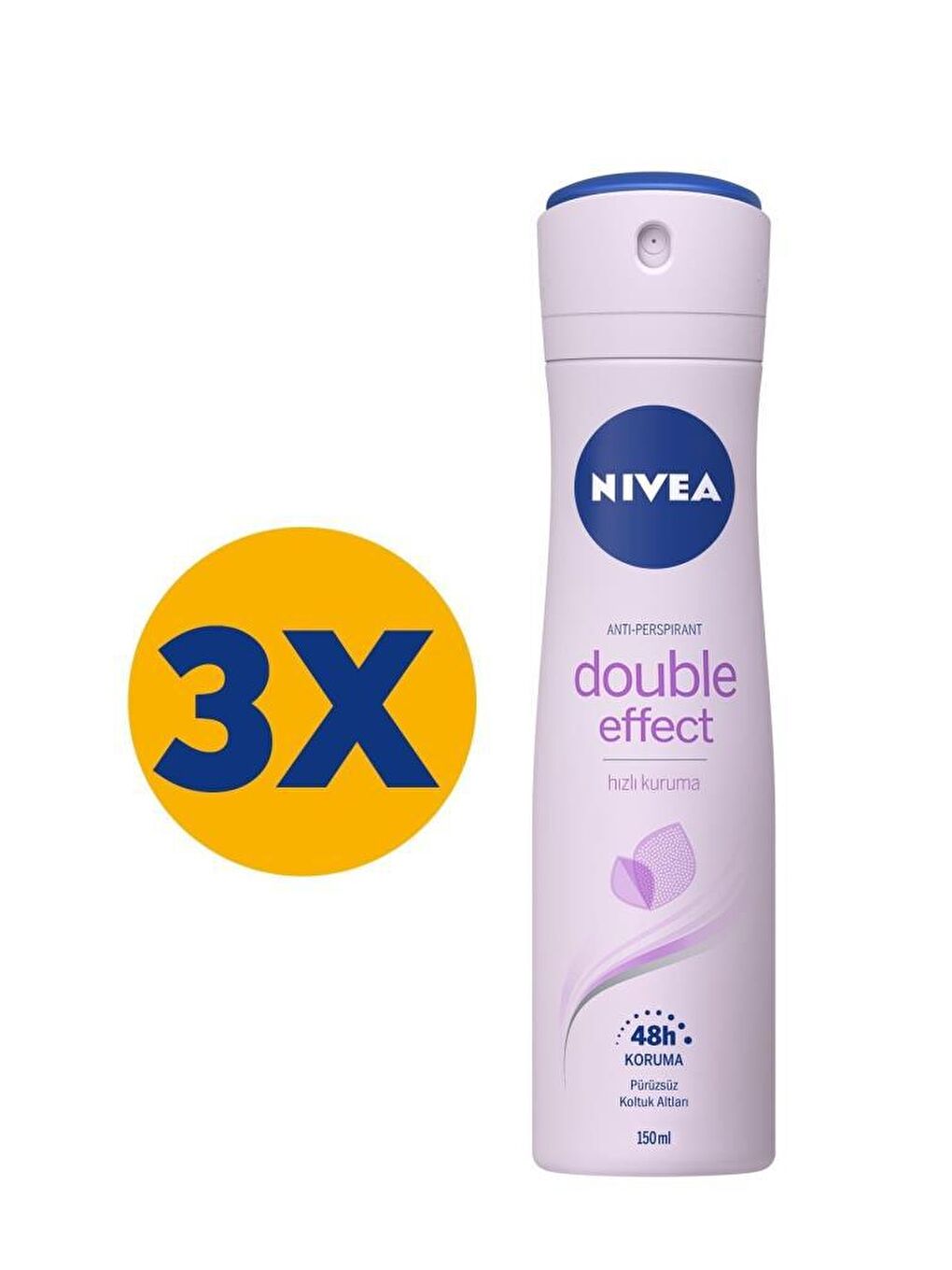 NIVEA Double Effect Mor Düşler Kadın Sprey Deodorant 150 ml X3 Adet, 48 Saat Anti-Perspirant Koruma