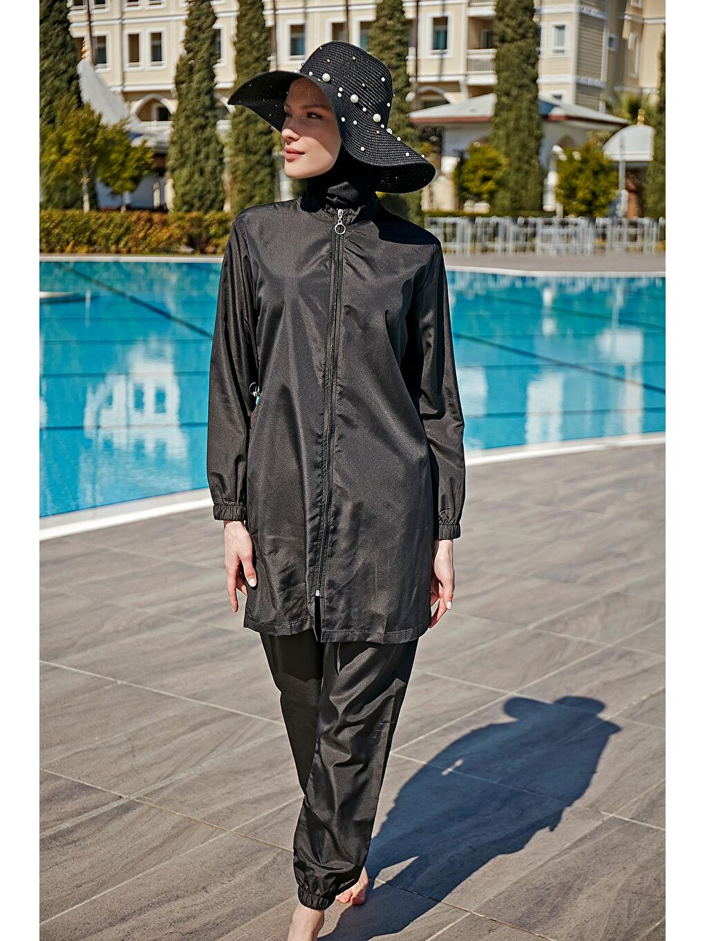 Paraşüt Su Tutmaz Tam Kapalı Tesettür Mayo R078 Nazlı Siyah-3