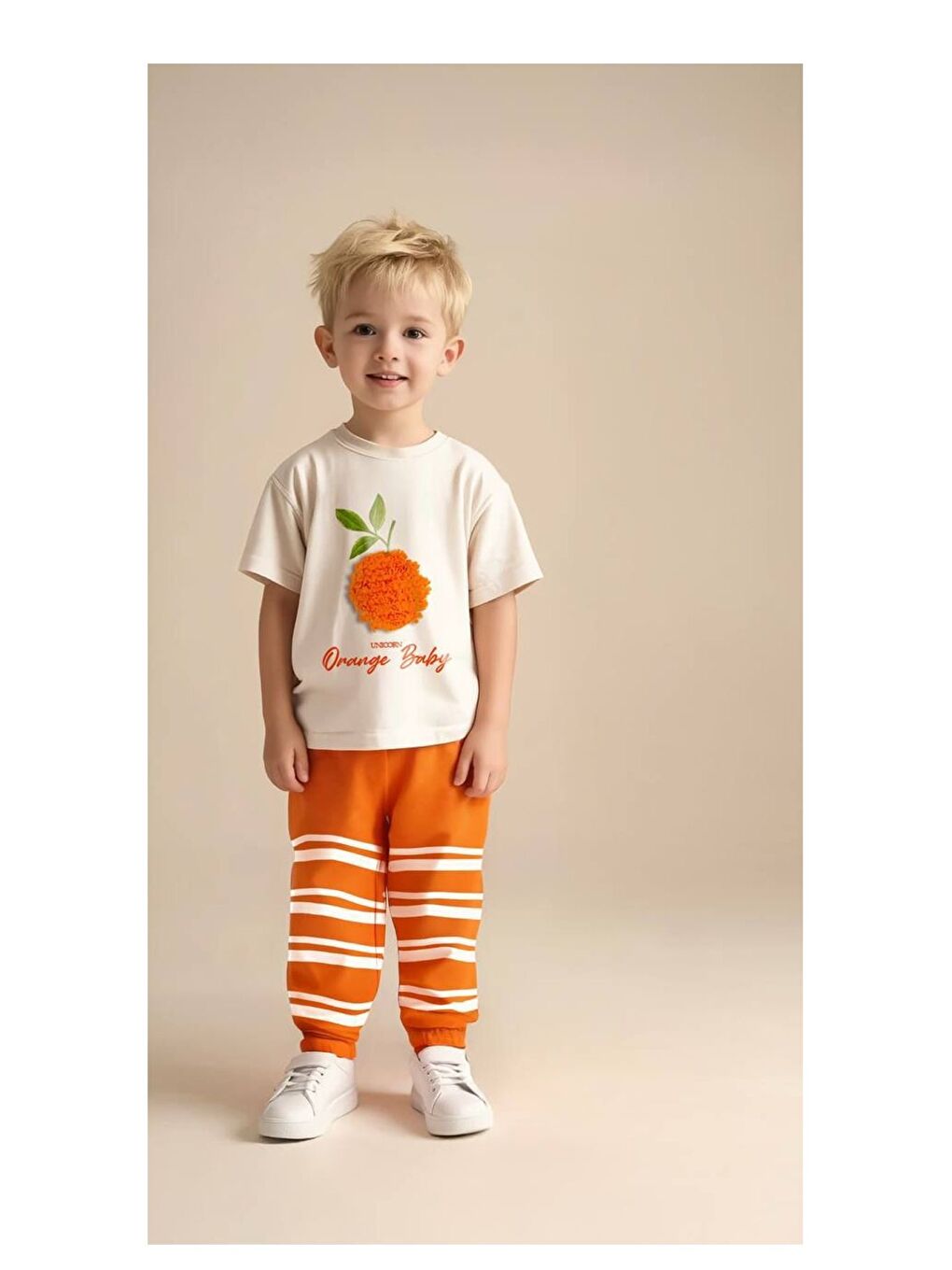 Turuncu Renkli Desenli Çocuk Alt Üst Takım-1
