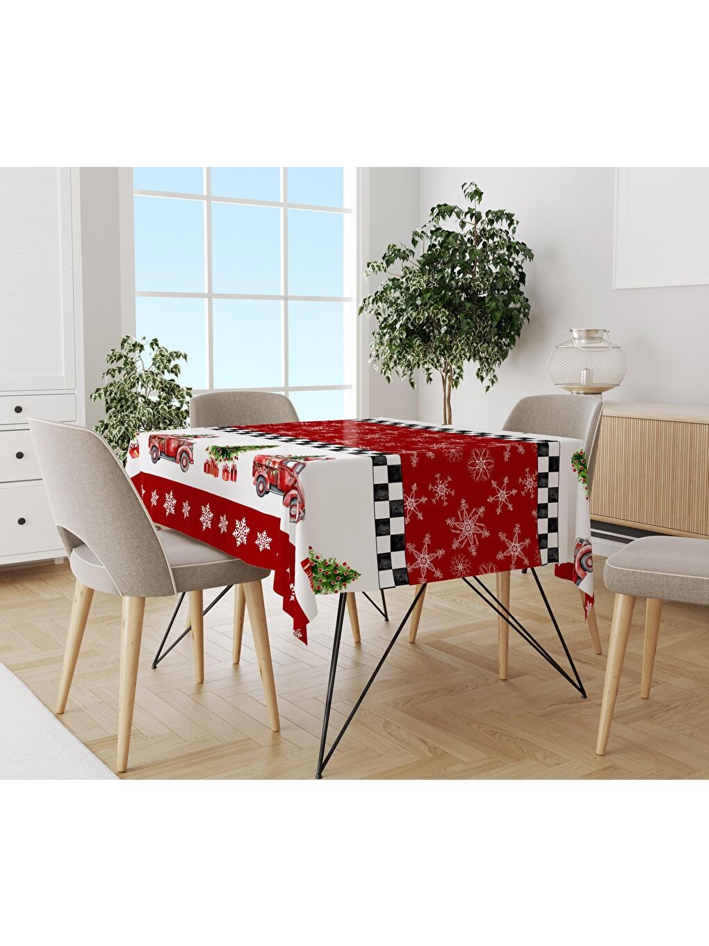 Karışık Yılbaşı Desenli Kadife Doku Masa Örtüsü