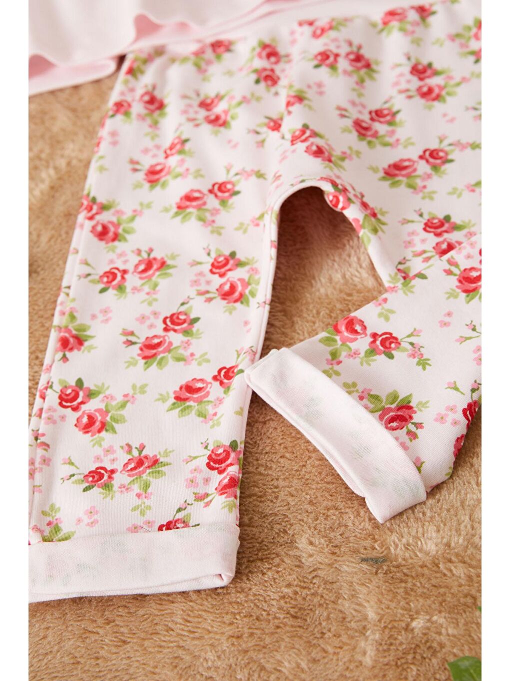 Pembe Gül Baskılı Bandanalı Kız Bebek Elbise Takımı 17501-4