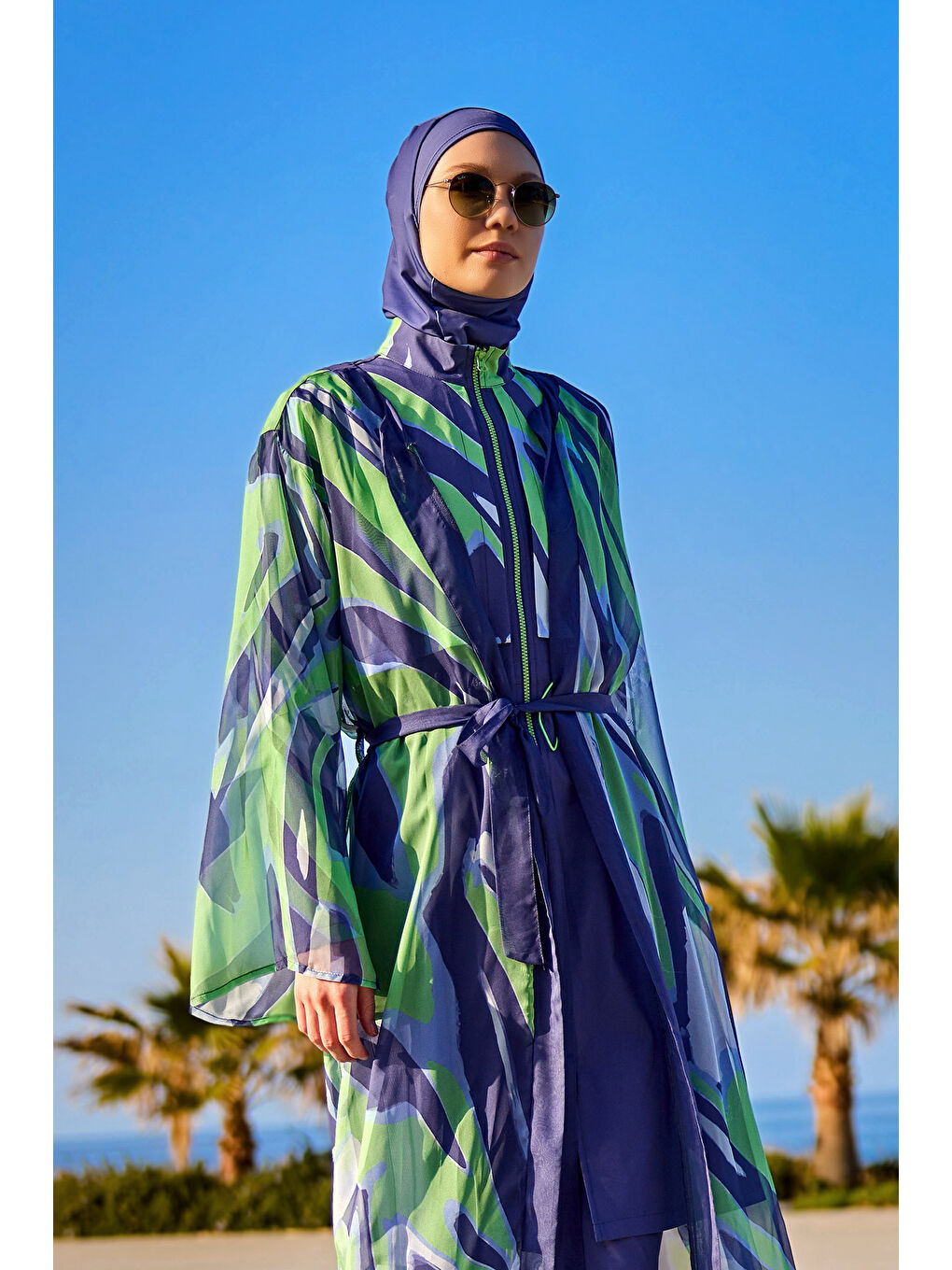 Mavi Renkli Desenli Pareo Kaftan P2504-1