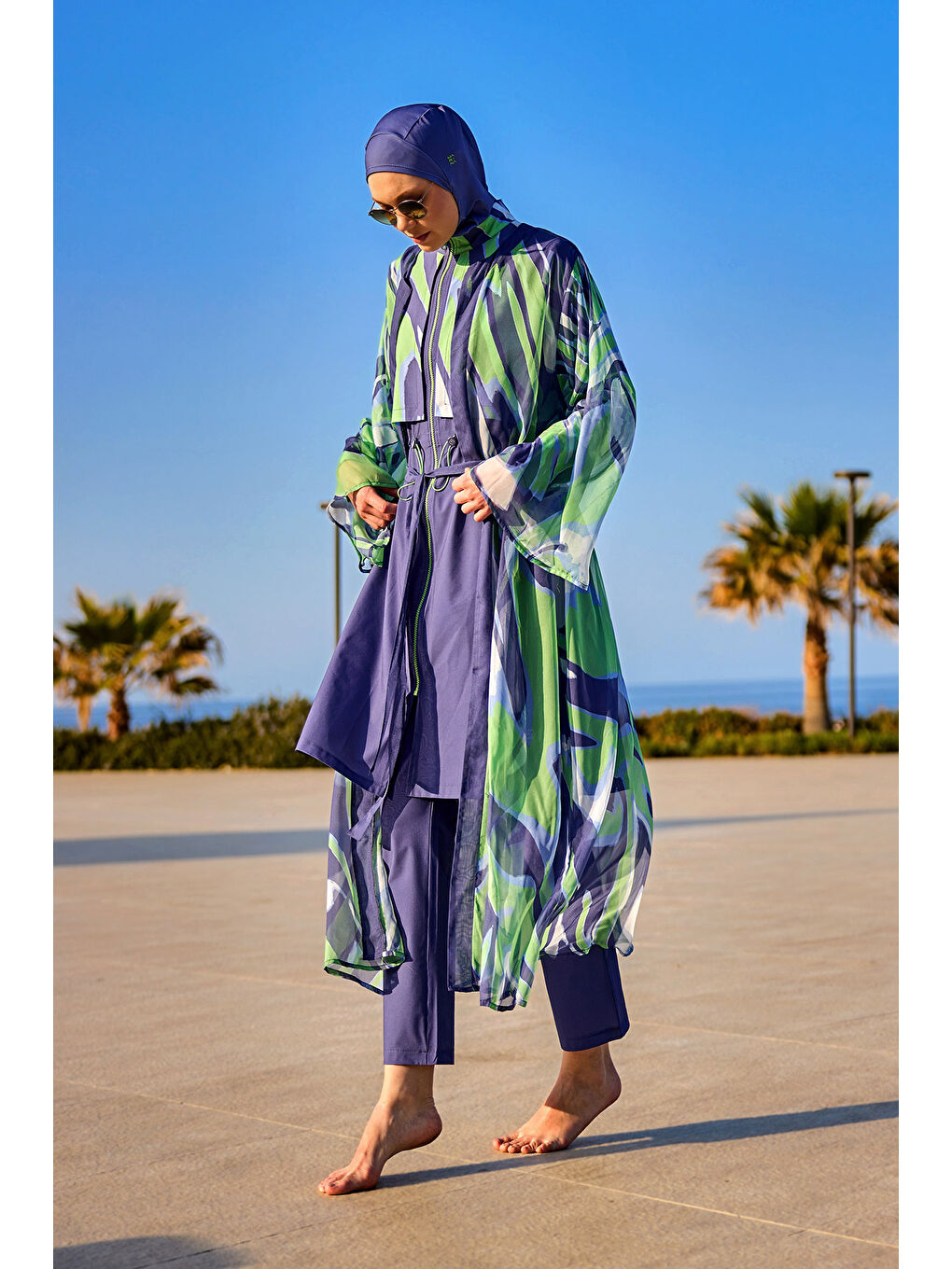 Mavi Renkli Desenli Pareo Kaftan P2504-2