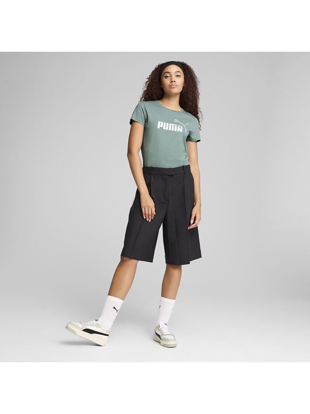 Metallic No 1 Logo Kadın Yeşil Yuvarlak Yaka Tişört-1