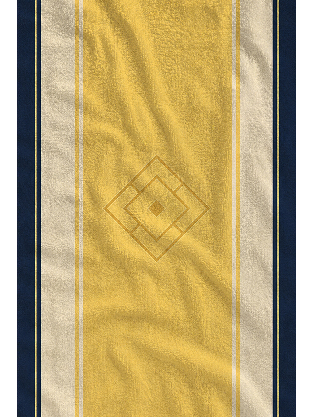 Modern Sarı Lacivert Minimal Kavisli Şerit Desenli 70x150 Plaj Havlusu - Pamuklu Banyo Havlusu-2