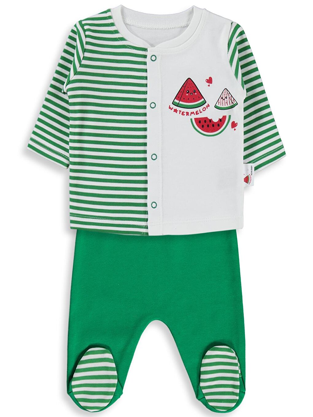 Karpuz Kokulu Önden Açık 1-6 Ay Pijama Takımı - Ekru
