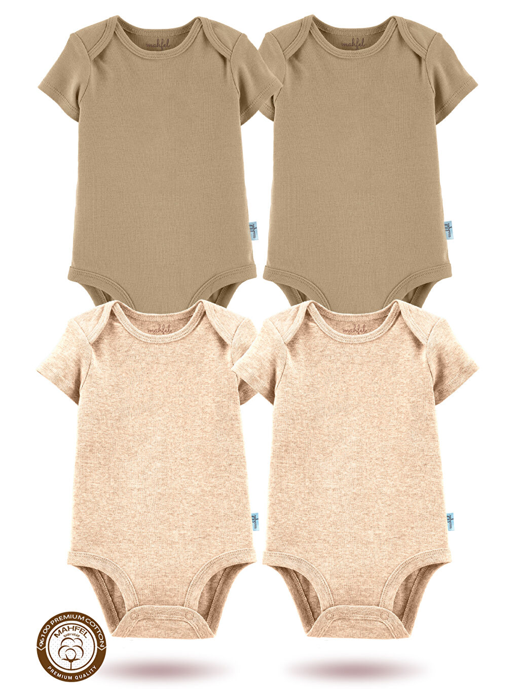 Bej 4 lü  100 Pamuklu Organik  Çıtçıtlı Bebek Body Zıbın