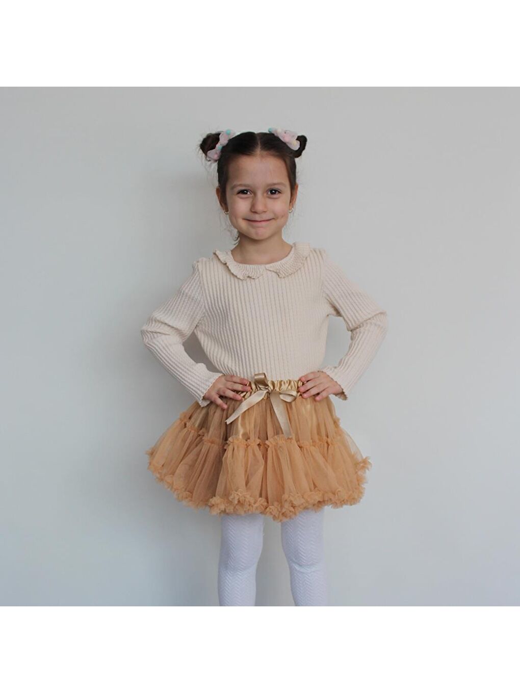 Bej Saten Astarlı Kabarık Tütü Etek