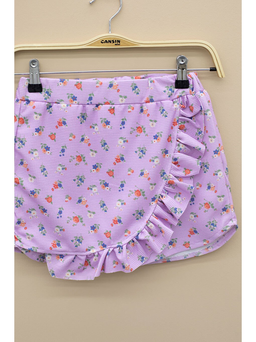 Lila Kolları Fırfırlı Çiçek Desenli Şort Etekli 2'li Takım 20717-2