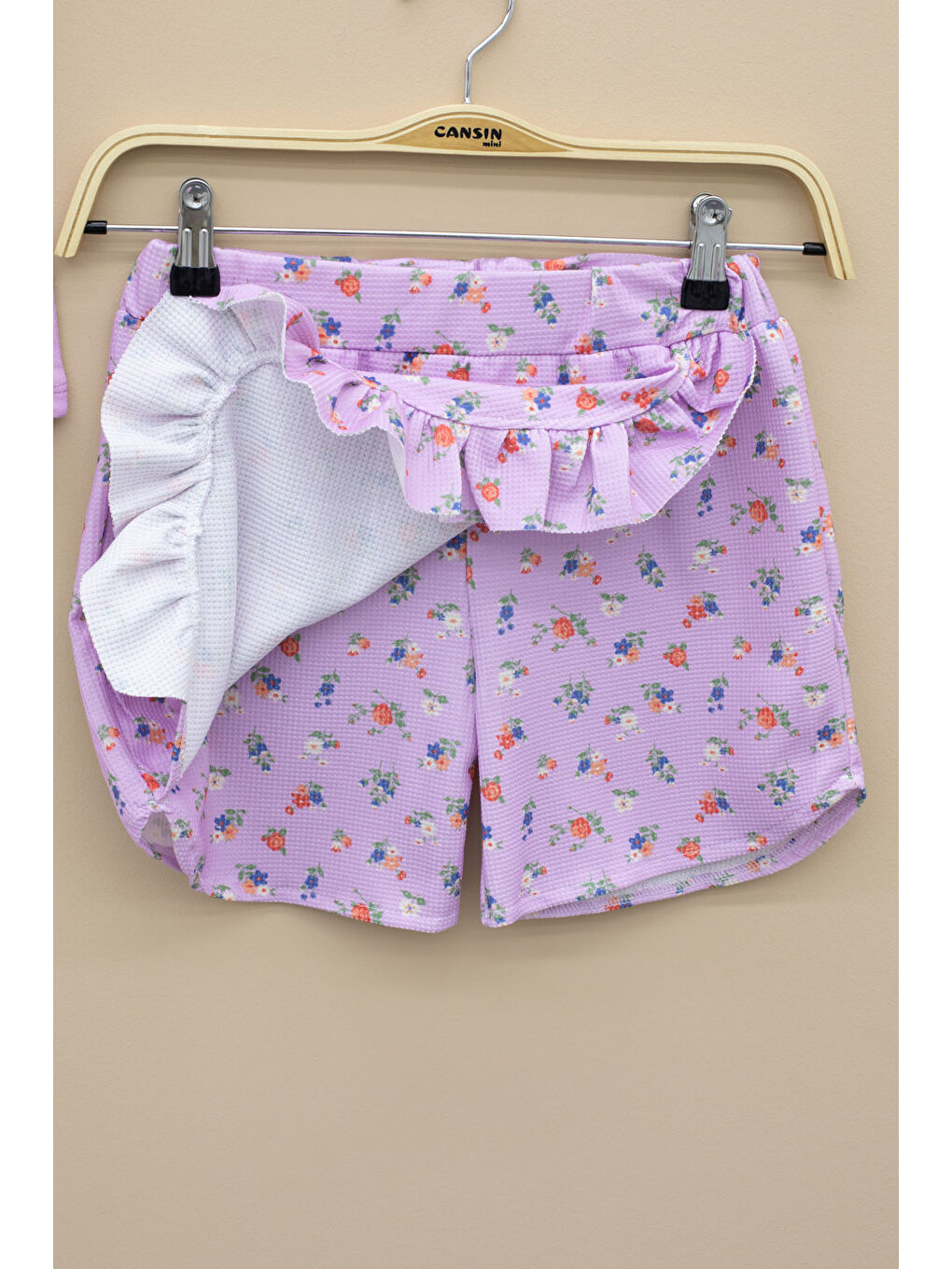 Lila Kolları Fırfırlı Çiçek Desenli Şort Etekli 2'li Takım 20717-3