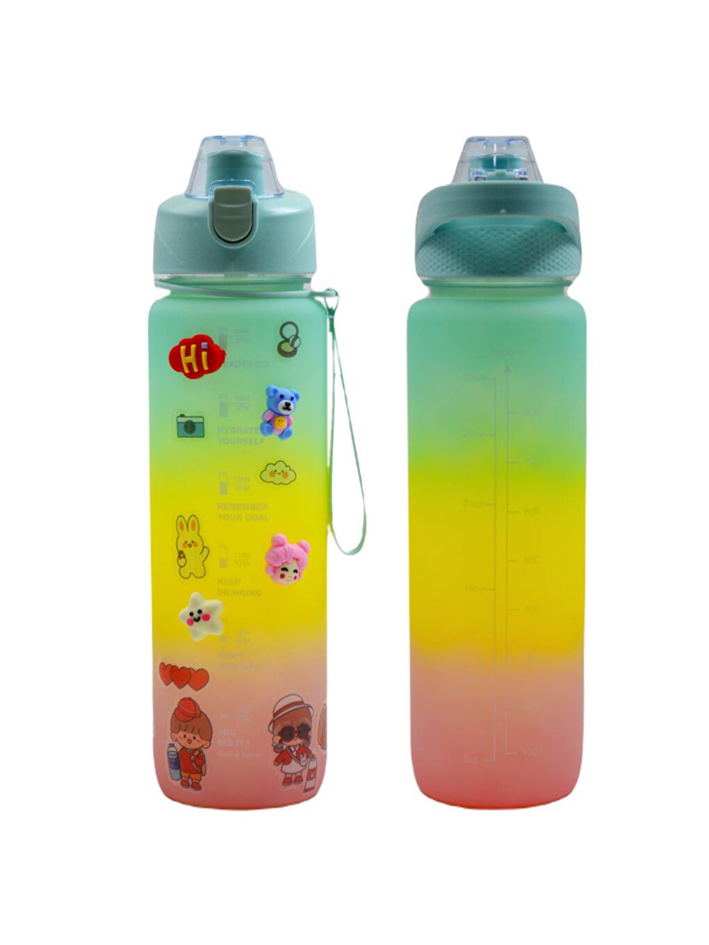 BottleBoss Yeşil Pastel Renk Geçişli Sızdırmaz Kapak Motivasyon Matarası 1100 Ml Sticker HEDİYELİ Yeşil - 5