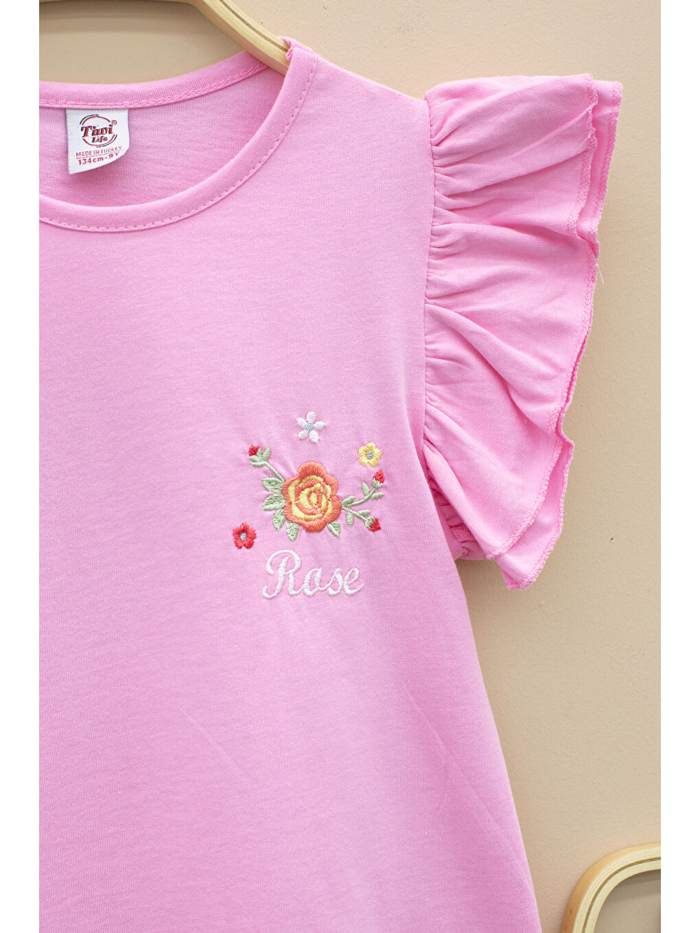 Pembe Kolları Fırfırlı Çiçek Desenli Şort Etekli 2'li Takım 20716-1