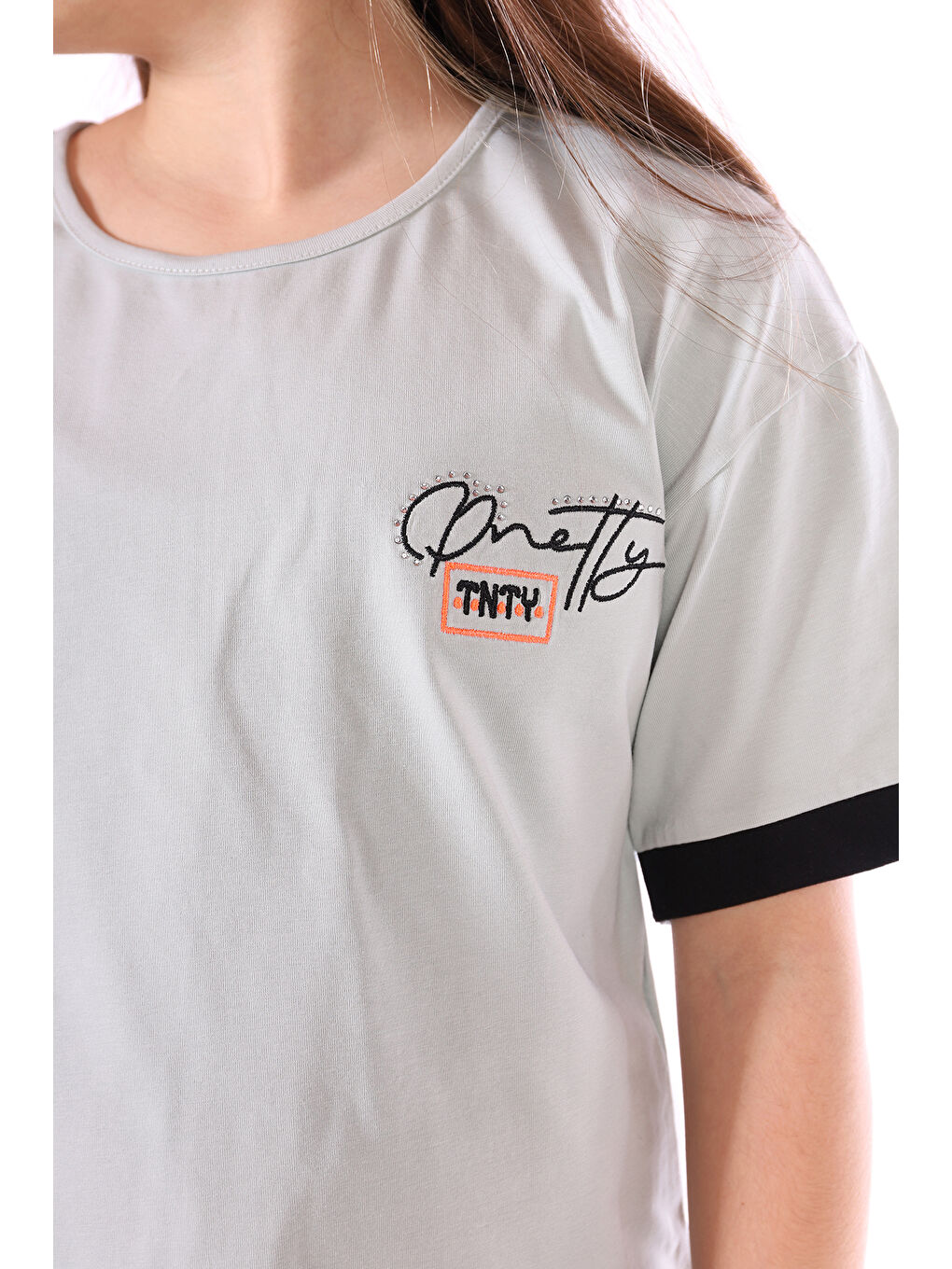 Gri Kız Çocuk Pretty Baskılı + Nakışlı Kaprili Takım-1