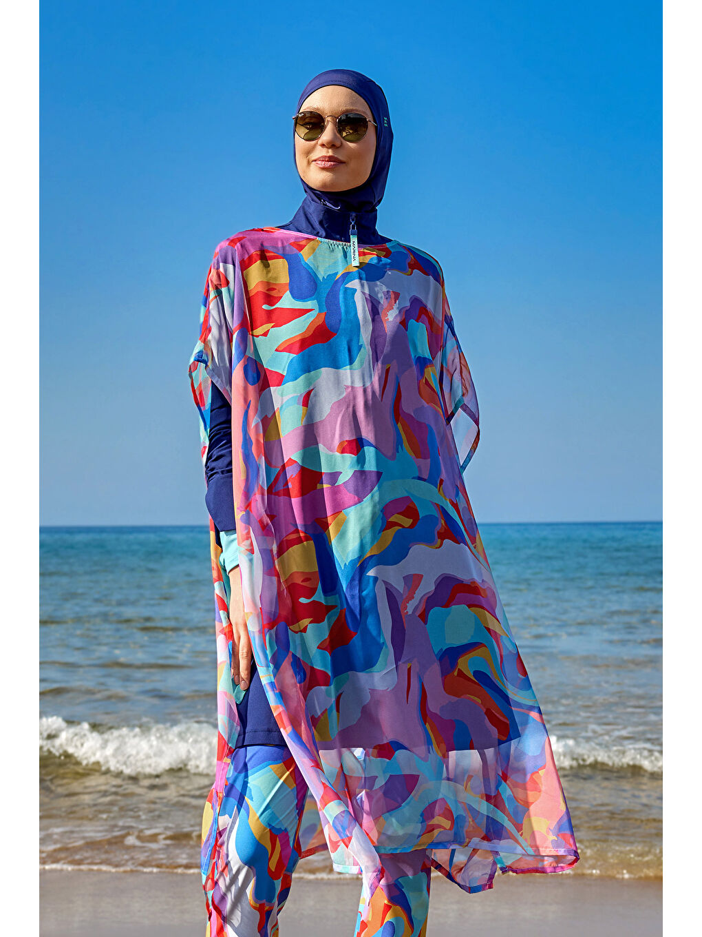 Mavi Renkli Desenli İpeksi Kimono Pareo P2505