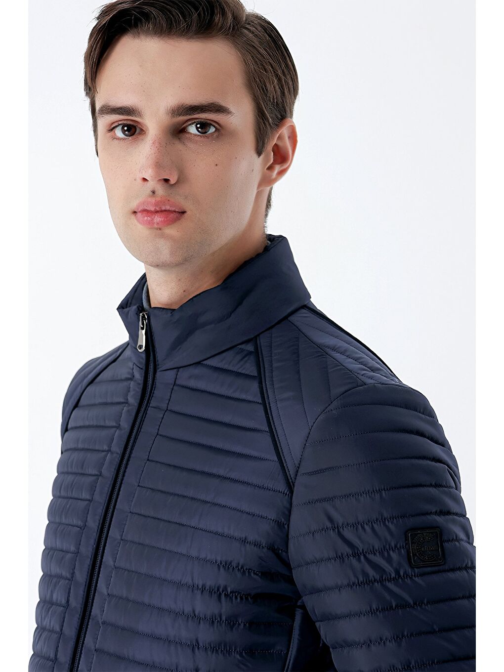 Koyu Lacivert Kapitone Dolumlu Dik Yaka Astarlı Slim Fit Dar Kesim Casual Mont 1007235164-5