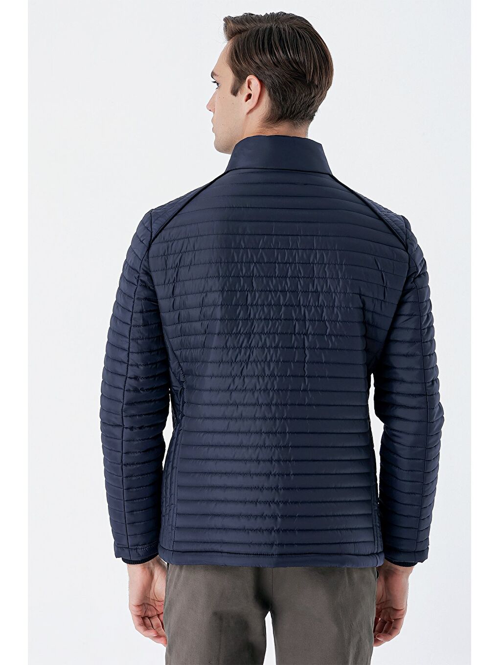 Koyu Lacivert Kapitone Dolumlu Dik Yaka Astarlı Slim Fit Dar Kesim Casual Mont 1007235164-6