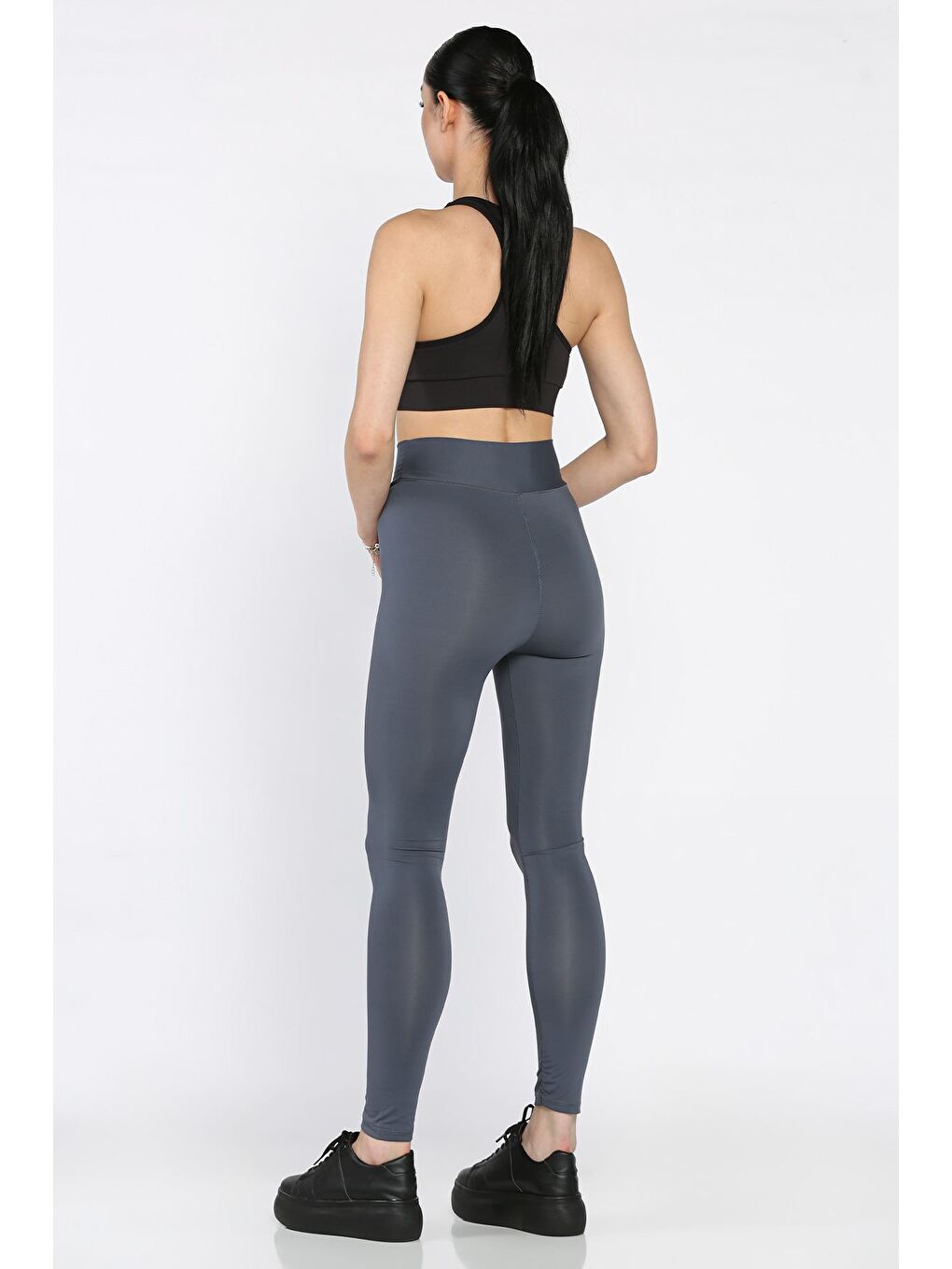 Gri Yüksek Bel Elastanlı Tayt-2